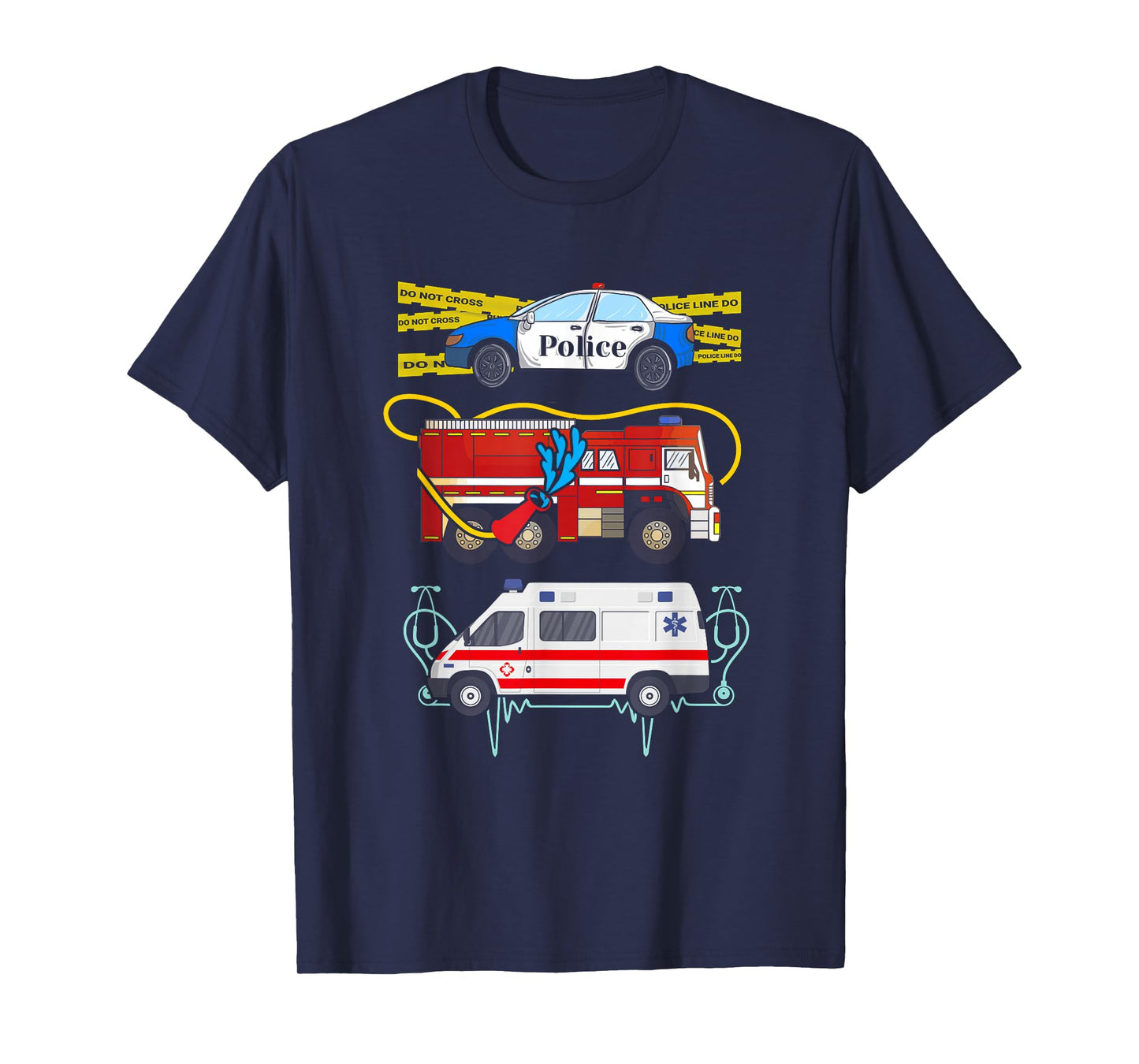 Police Car Fire Truck Ambulance First Responders T-Shirt
