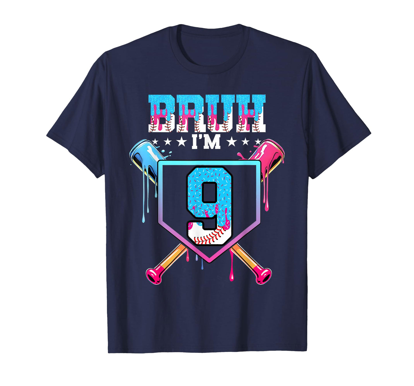 Bruh 9th Birthday Boy Baseball Ice Cream Drip 9 Year Old Boy T-Shirt