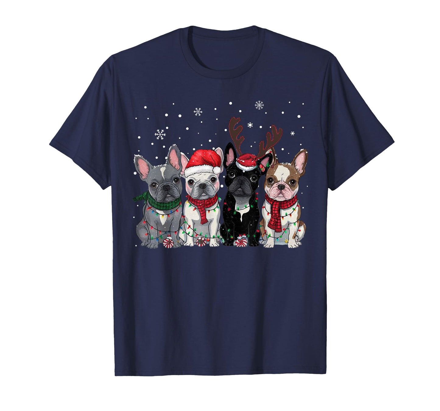 Christmas Lights French Bulldogs Xmas Frenchie Dog Men Kids T-Shirt