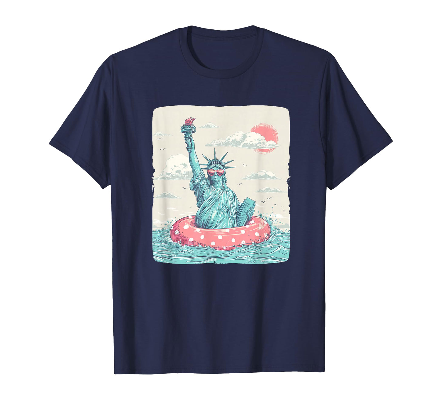 Funny Vacation Liberty Statue in Beach Ring for Pool Lovers T-Shirt