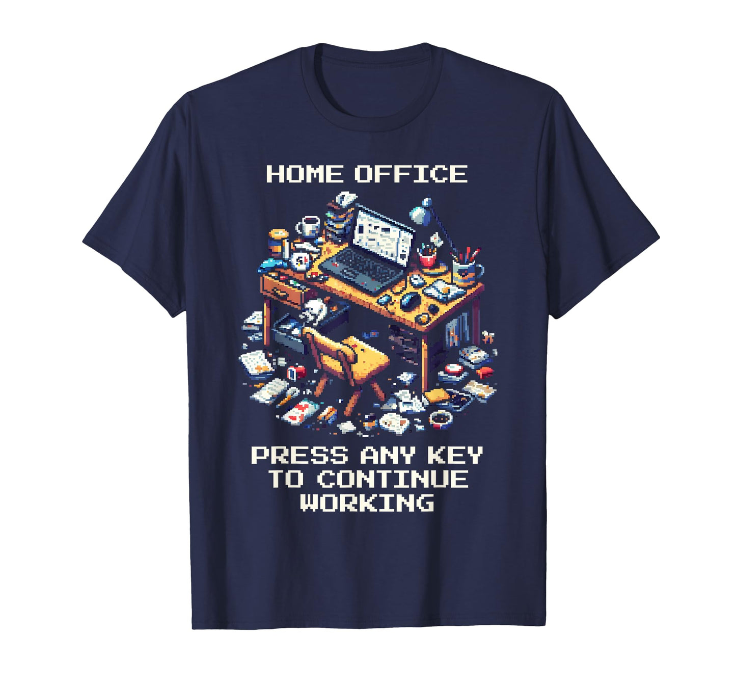 Press Any Key to Continue Working | Pixel Art Gamer Office T-Shirt