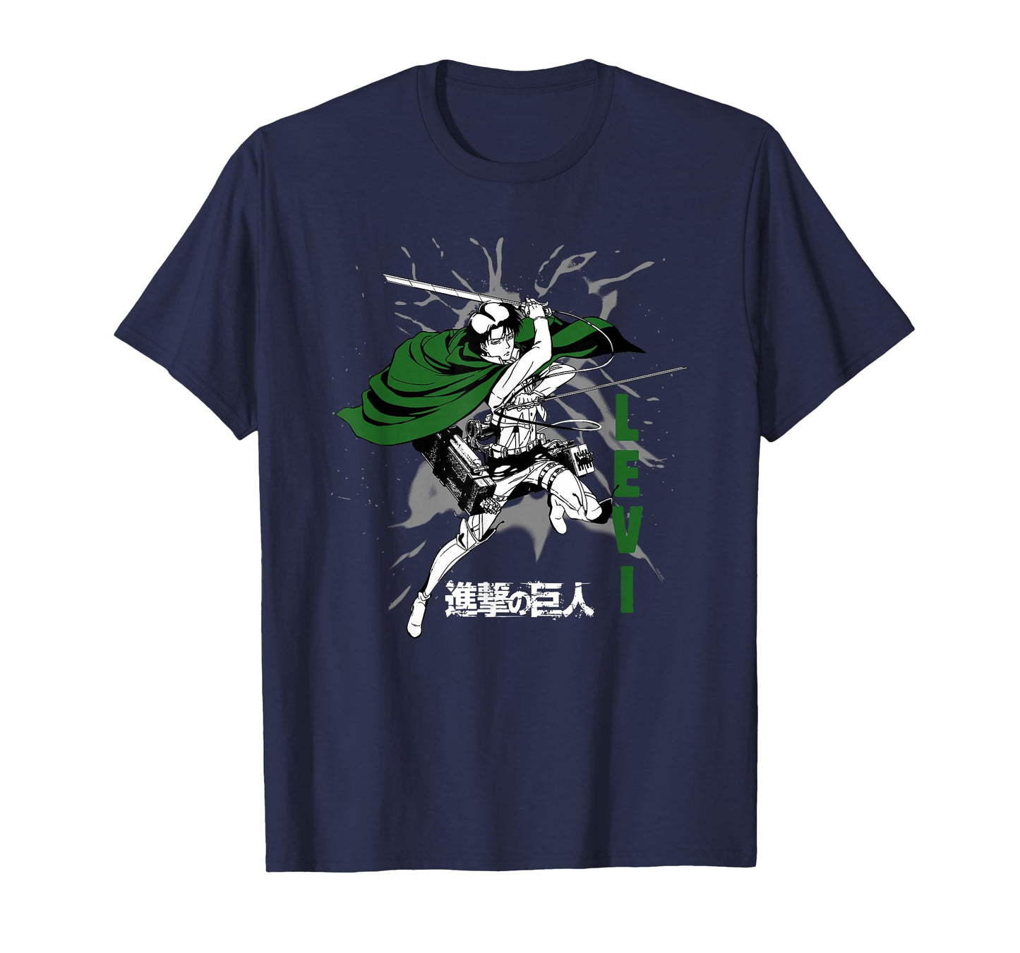Attack on Titan Levi Swirls Attack Pose and Logo Anime T-Shirt