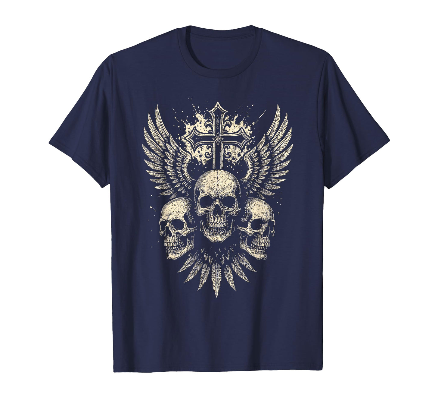 Vintage Skull Cross Wings Gothic Punk Rock Design T-Shirt