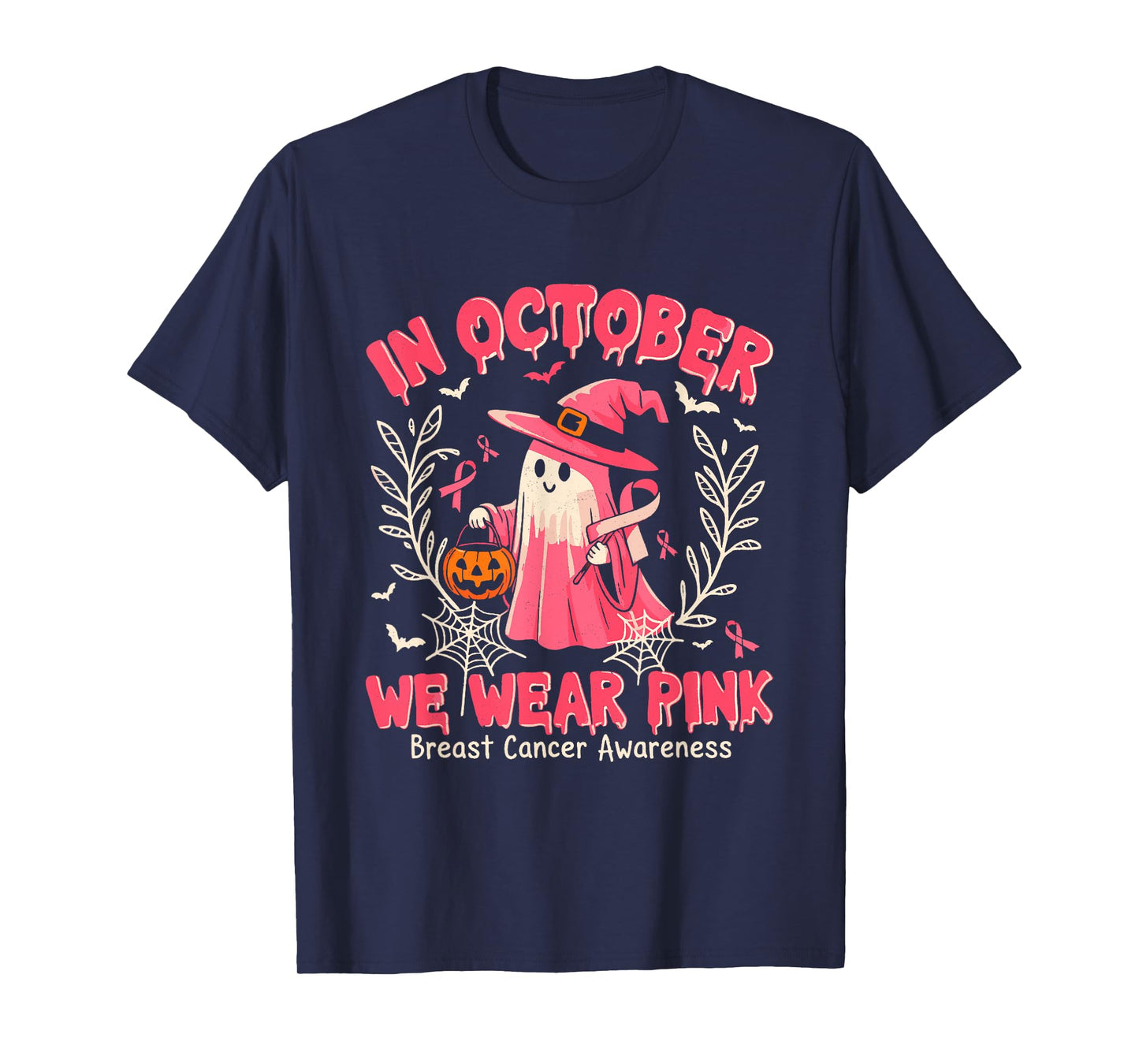 Cute Pink Halloween Ghost for Breast Cancer Support T-Shirt