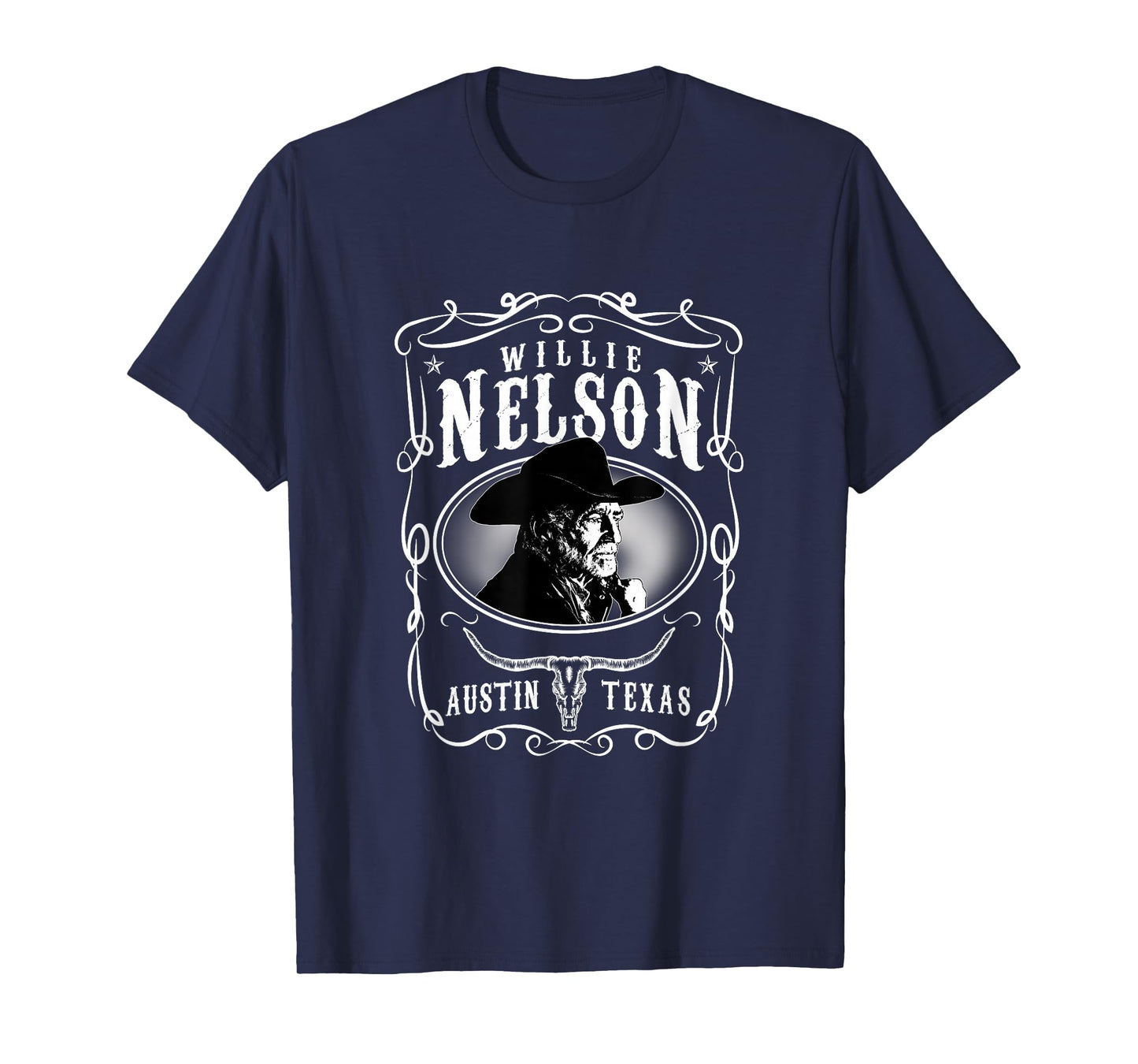 Willie Nelson Unisex-Adult Black Cotton T-Shirt, Small, Short Sleeve, Crew Neck, Classic Fit