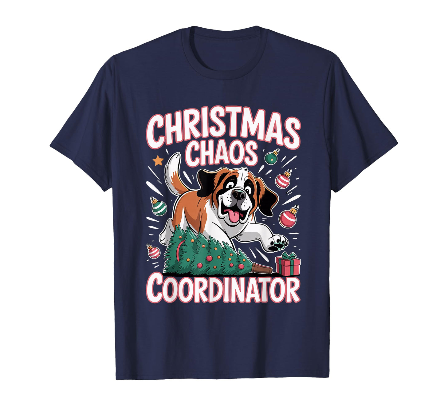 Christmas Chaos Coordinator Xmas Puppy Funny Saint Bernard T-Shirt