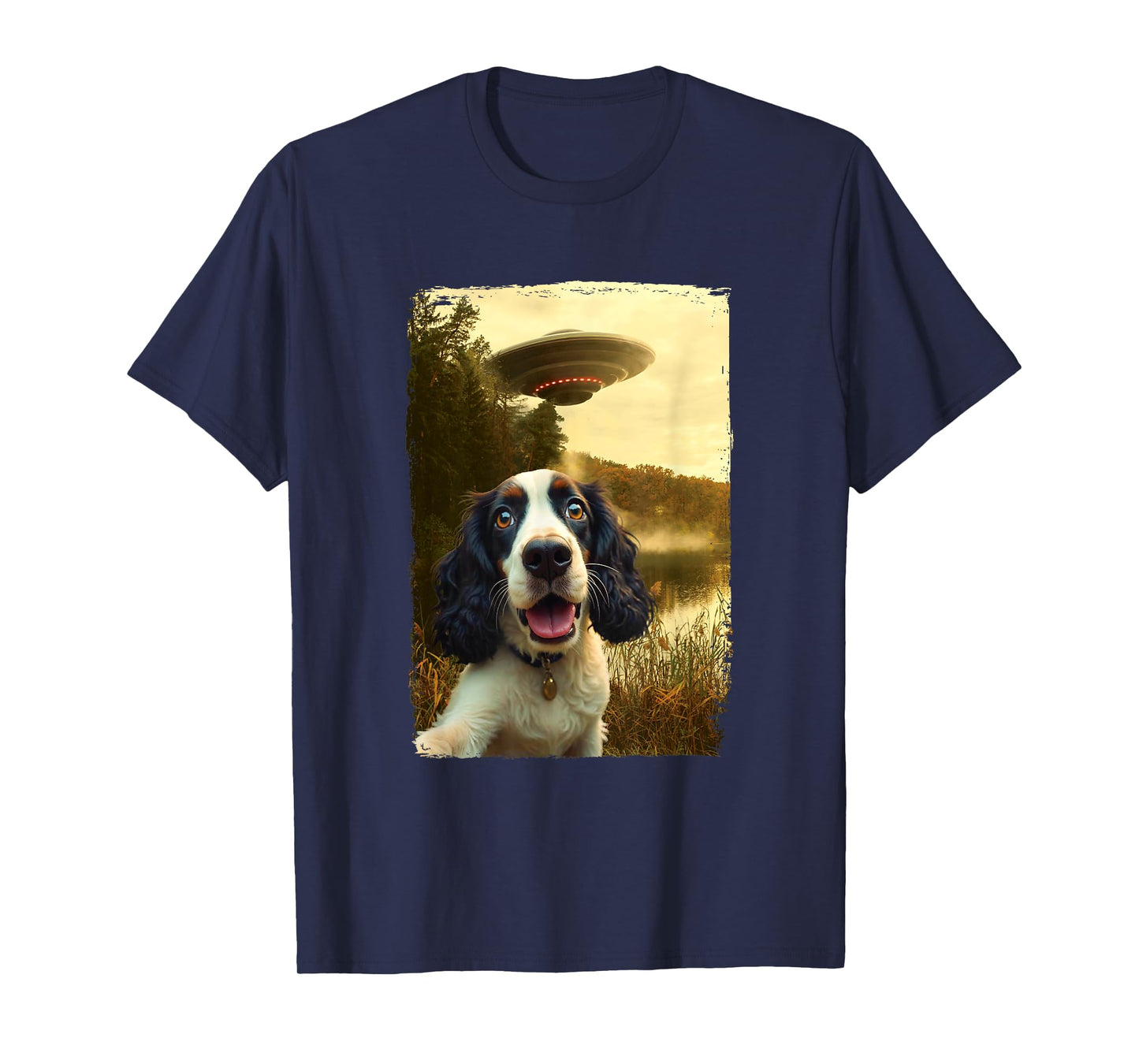Funny English Cocker Spaniel Dog UFO Encounter Selfie Aliens T-Shirt
