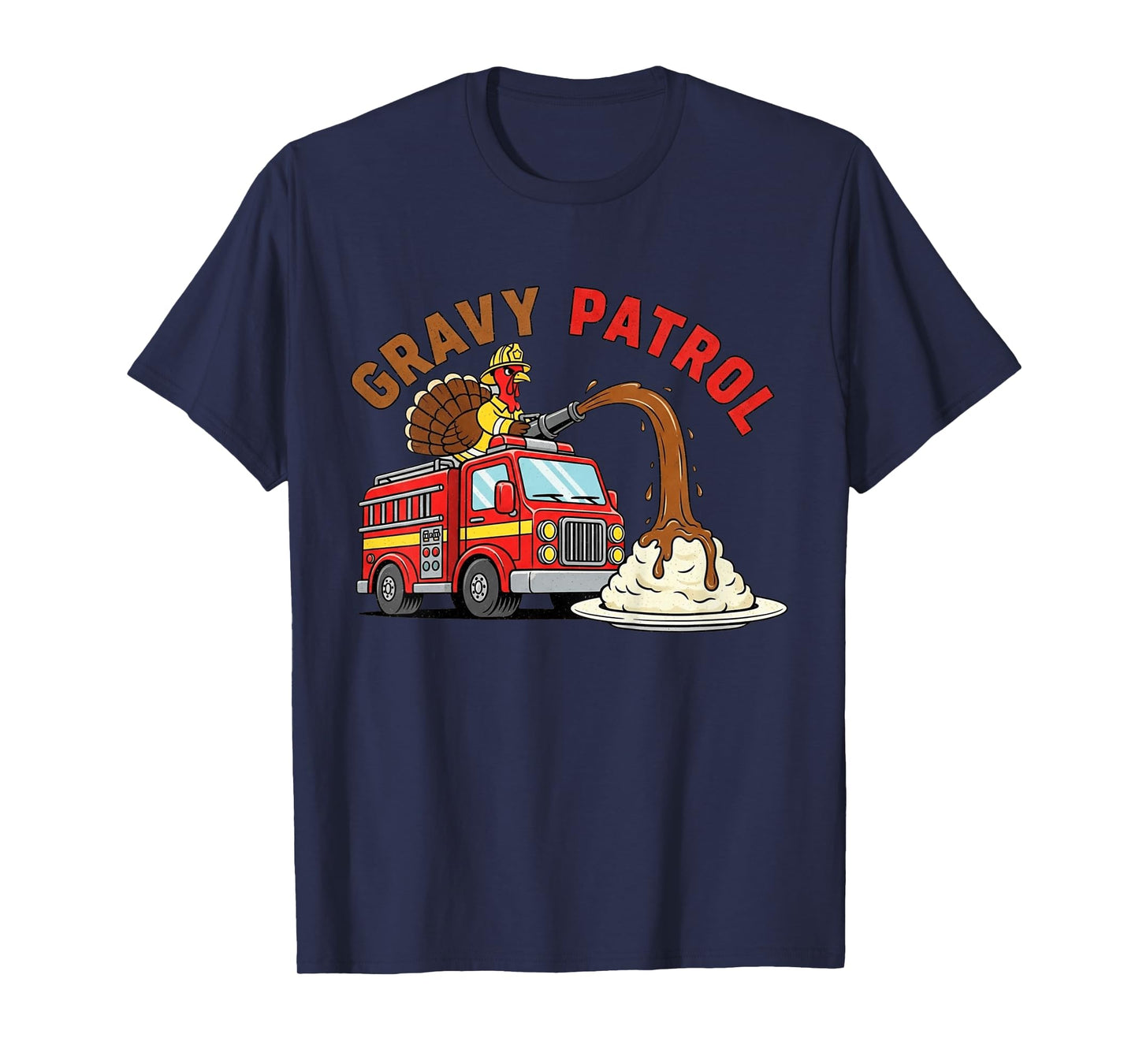 Gravy Patrol Fire Truck Turkey Boys Thanksgiving T-Shirt