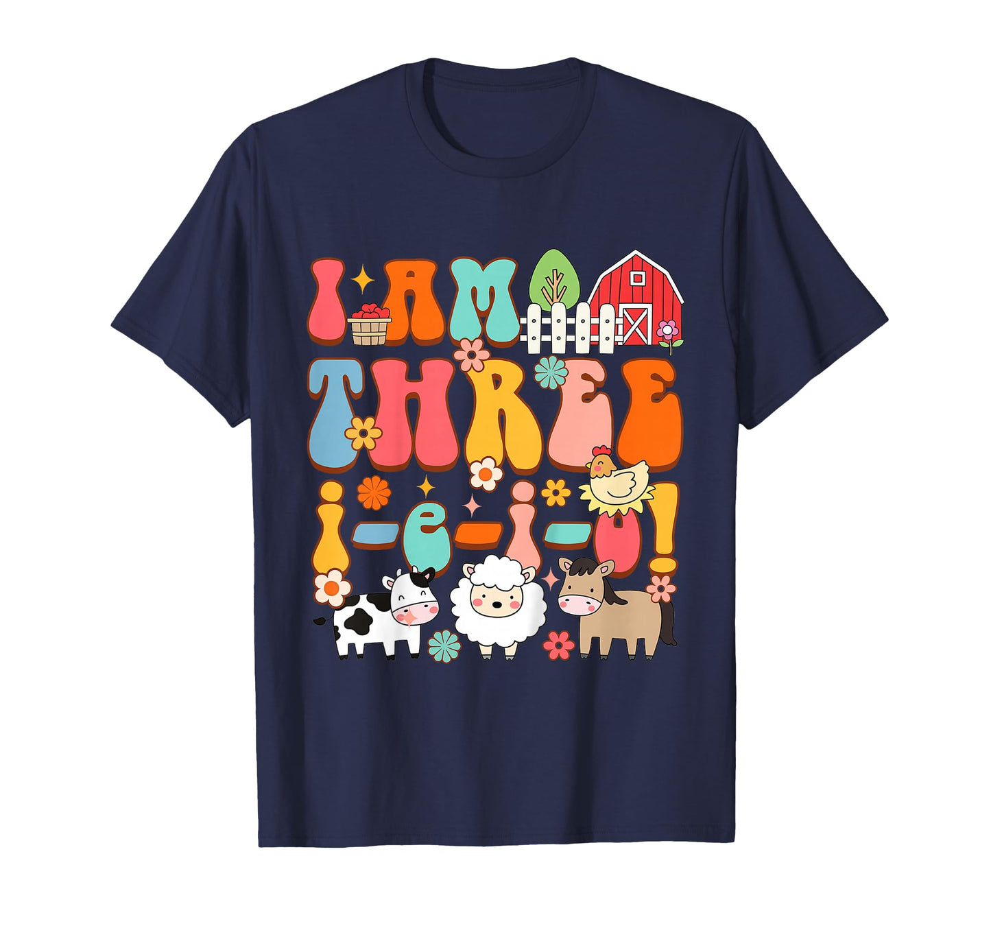 Kids 3rd Birthday Farm Life Farmer Third Bday I'm Three-i-e-i-o T-Shirt