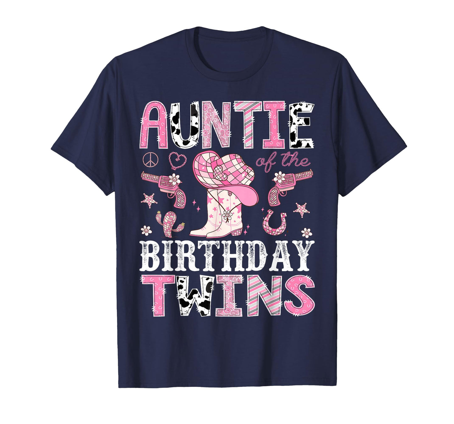 Auntie of The Birthday Twins Pink Rodeo Cowgirl Western T-Shirt