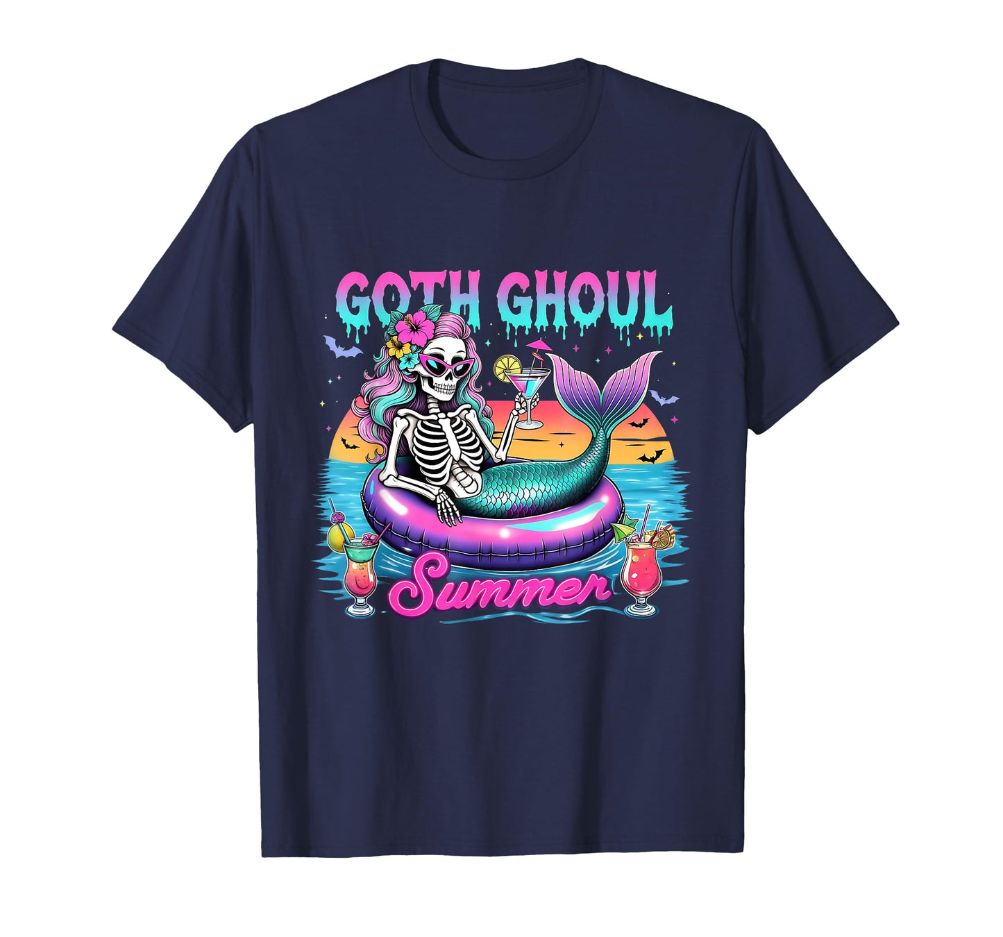 Goth Ghoul Summer Mermaid Skeleton Beach Humor T-Shirt