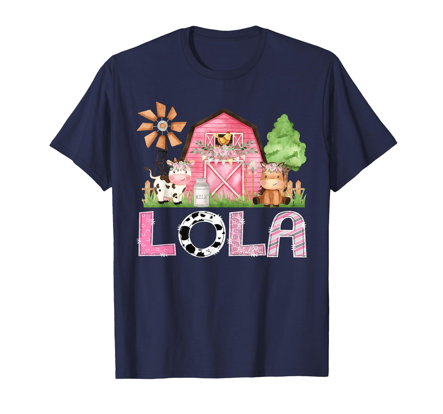 Lola Pink Farm Cow Kids Birthday Matching Family T-Shirt