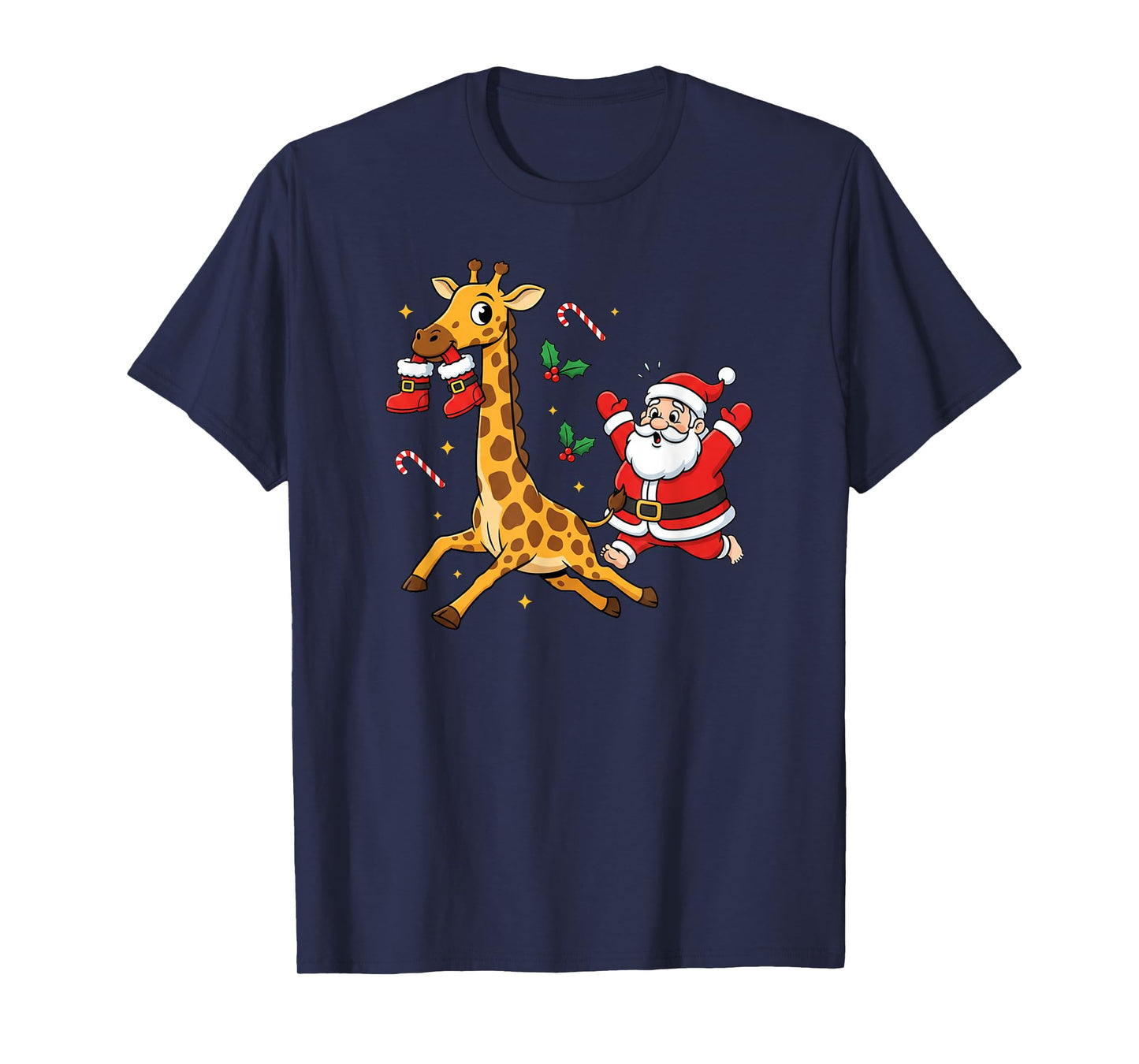 Funny Giraffe Santa Claus Boots Christmas Womens Mens Kids T-Shirt