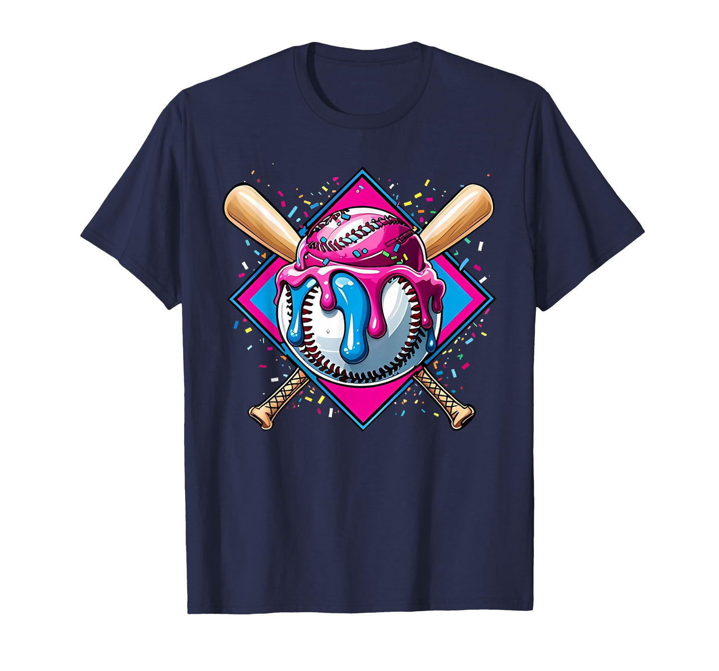 Baseball Ice Cream Dripping Baseball Home Plate Drip T-Shirt