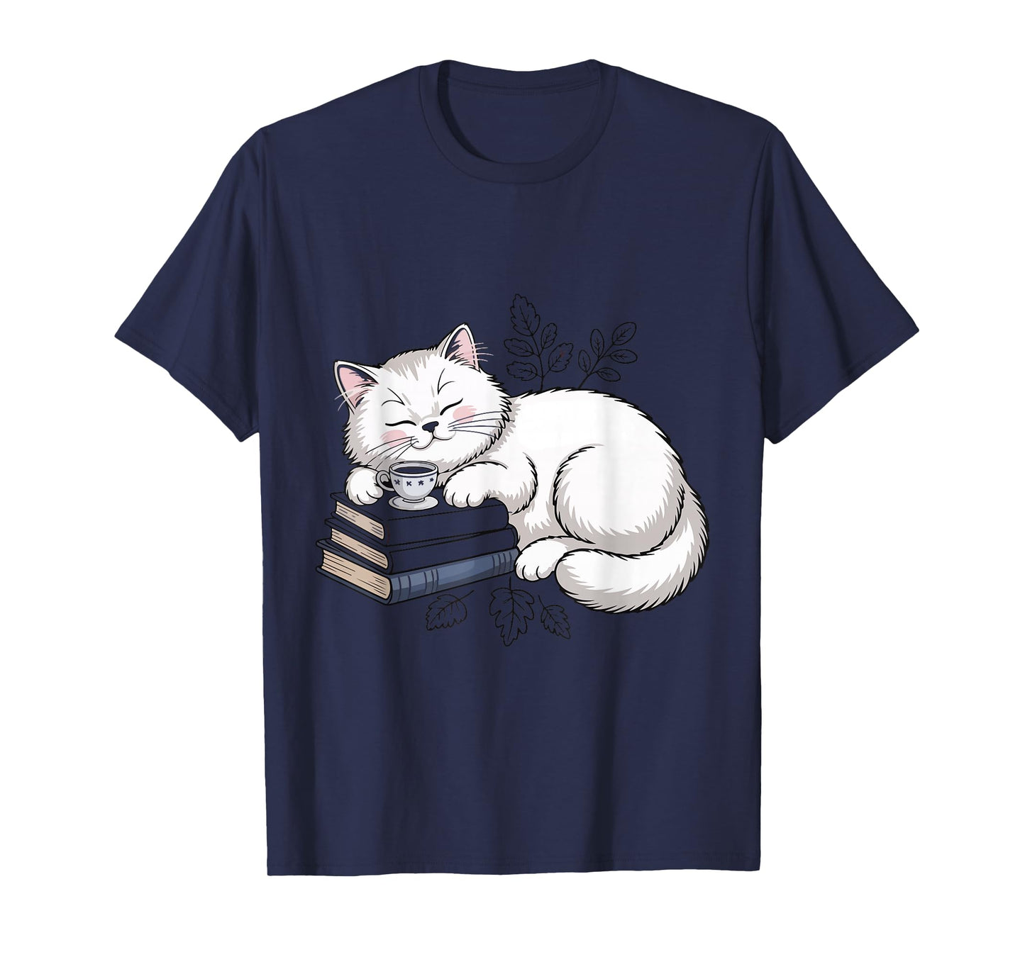 Funny Cat Sleeping Books Coffee Lover Cute Reading Bookworms T-Shirt
