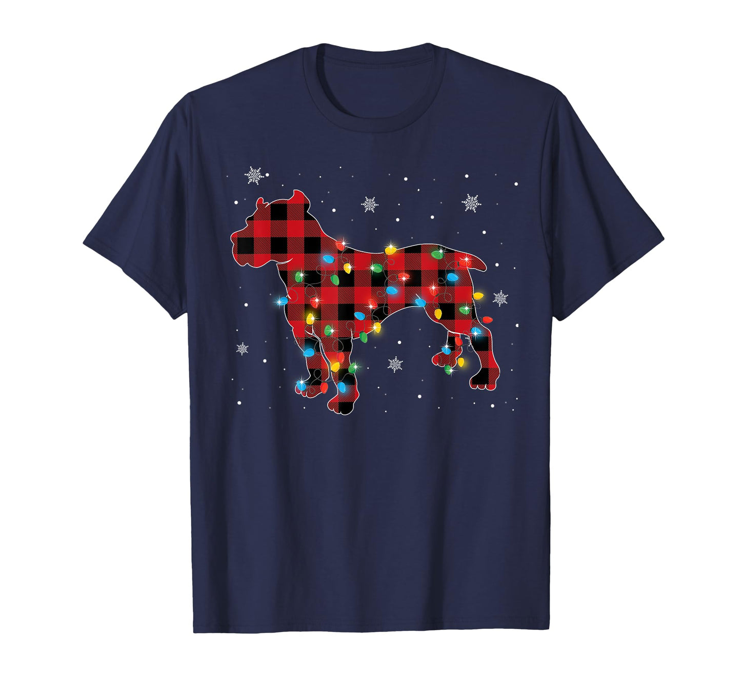 Pajamas Red Plaid Pitbull Christmas Lights Puppy Lovers T-Shirt