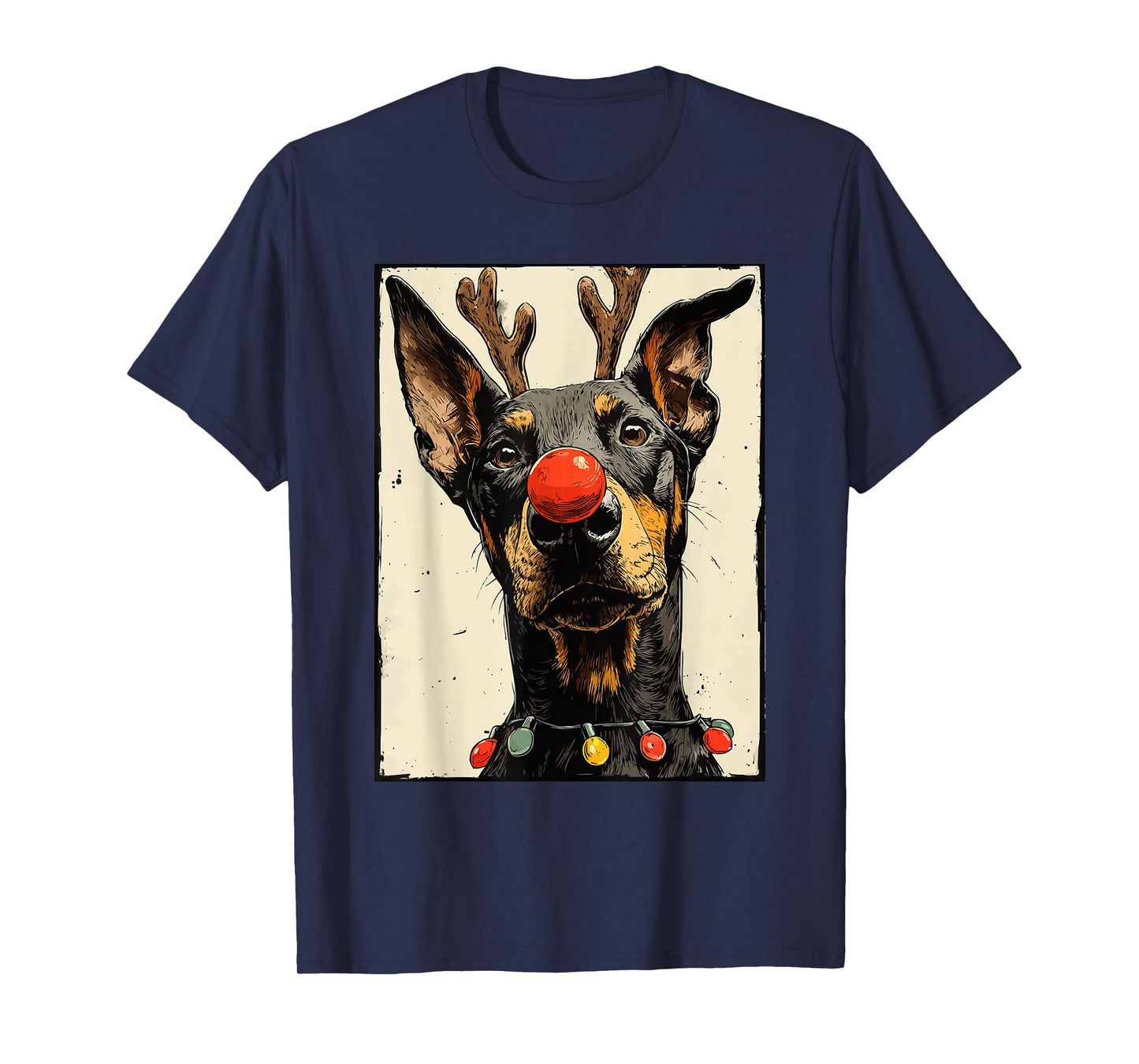 Funny Christmas Doberman Dog Holiday Lights Festive Animal T-Shirt