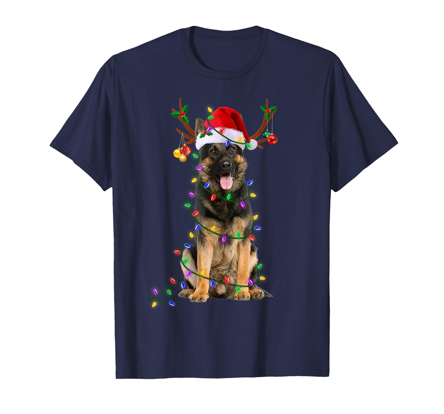 German Shepherd Dog Tree Christmas Lights Dog Lover Pajama T-Shirt