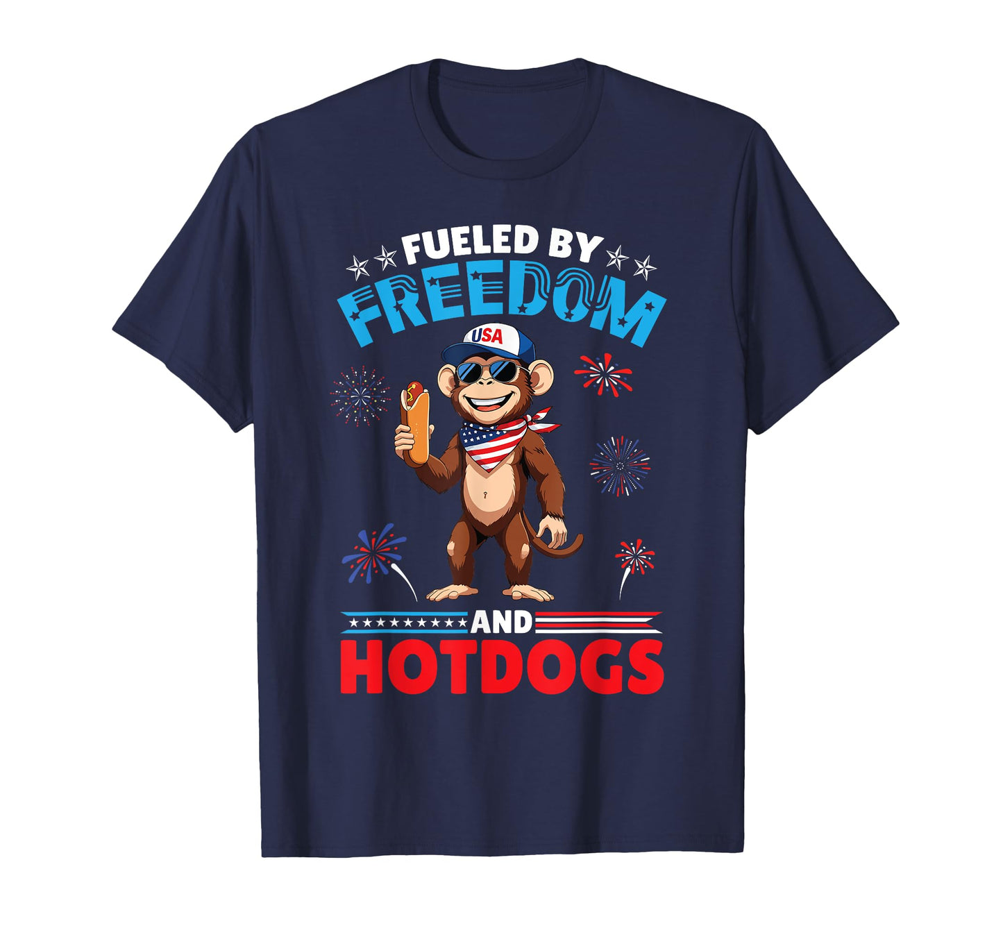 Monkey American Fueled by Freedom And Hotdogs 4th Of July T-Shirt