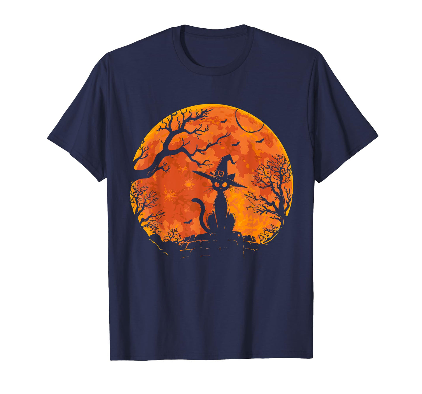 Vintage Scary Halloween Cat Costume Retro Cat Moon Men Women Kids T-Shirt