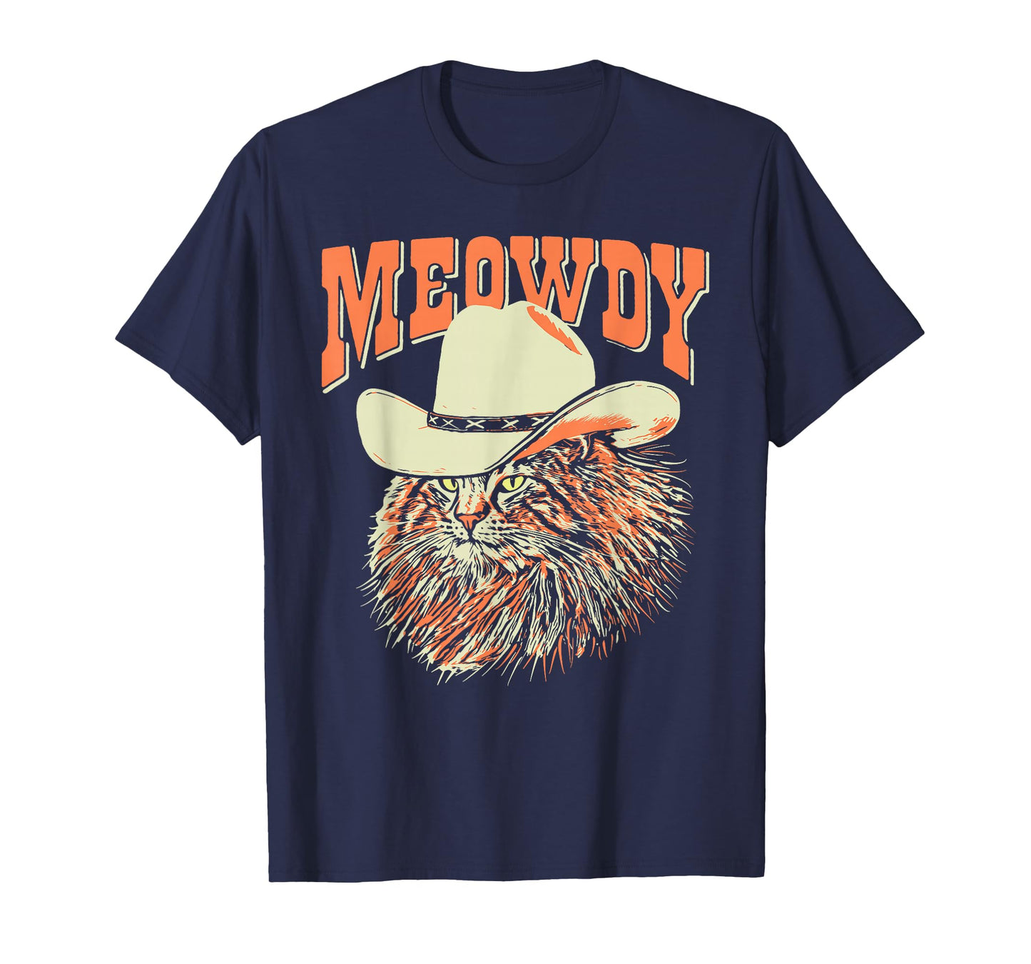 Southern Timbers Meowdy! Funny Country Music Cat Cowboy Hat Vintage Brown T-Shirt
