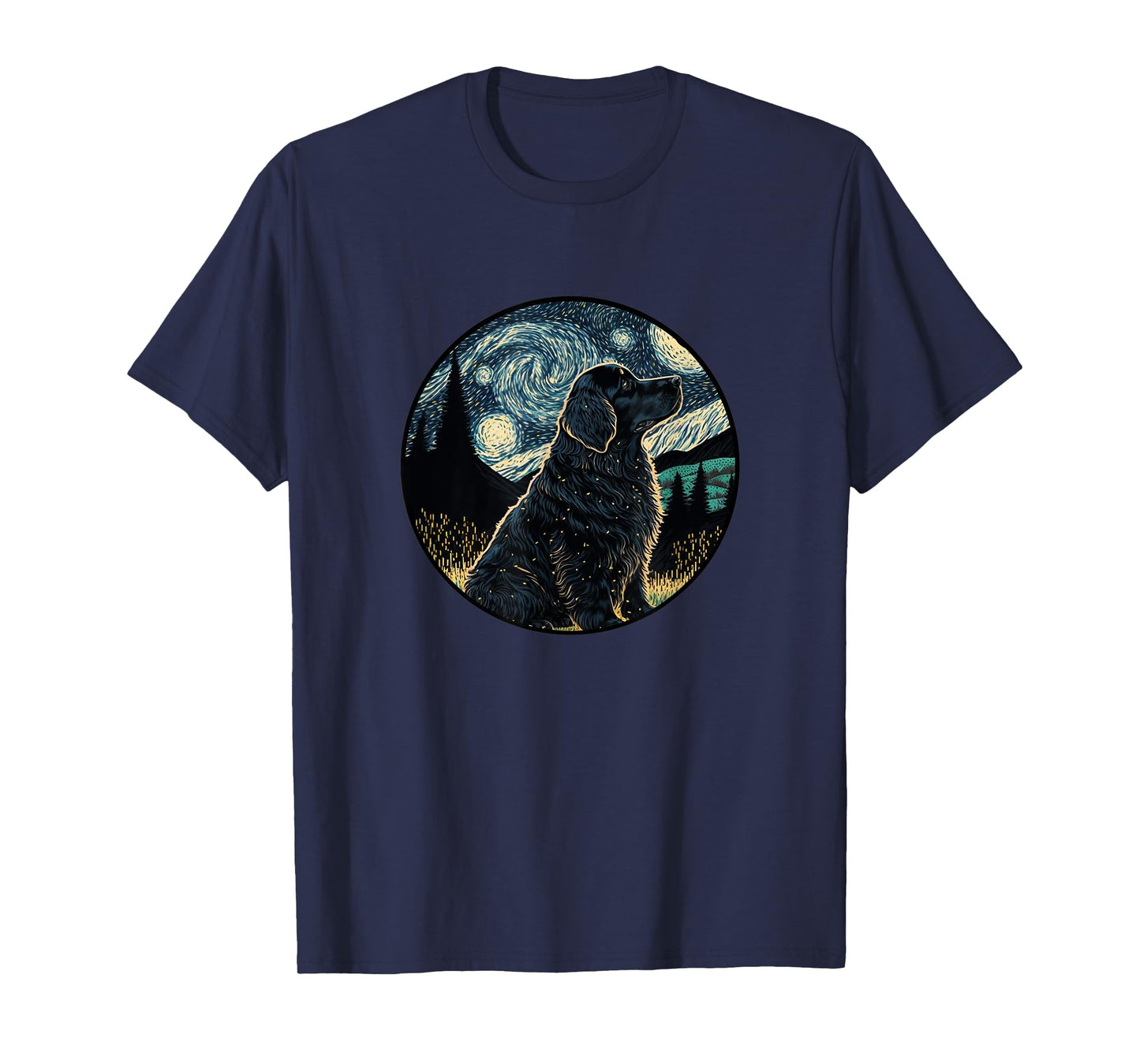 Black Golden Mountain Dog Starry Night Painting Dog Mom Dad T-Shirt for Men Women Kids