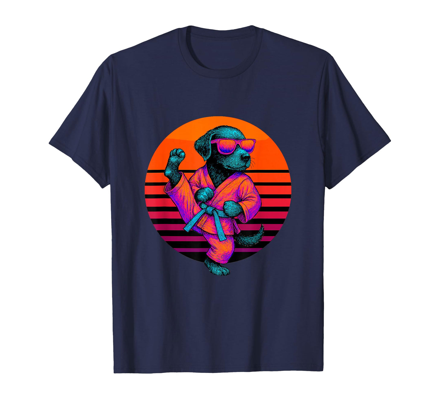 Retro Dog with Taekwondo Belt Taekwondo Fighter T-Shirt