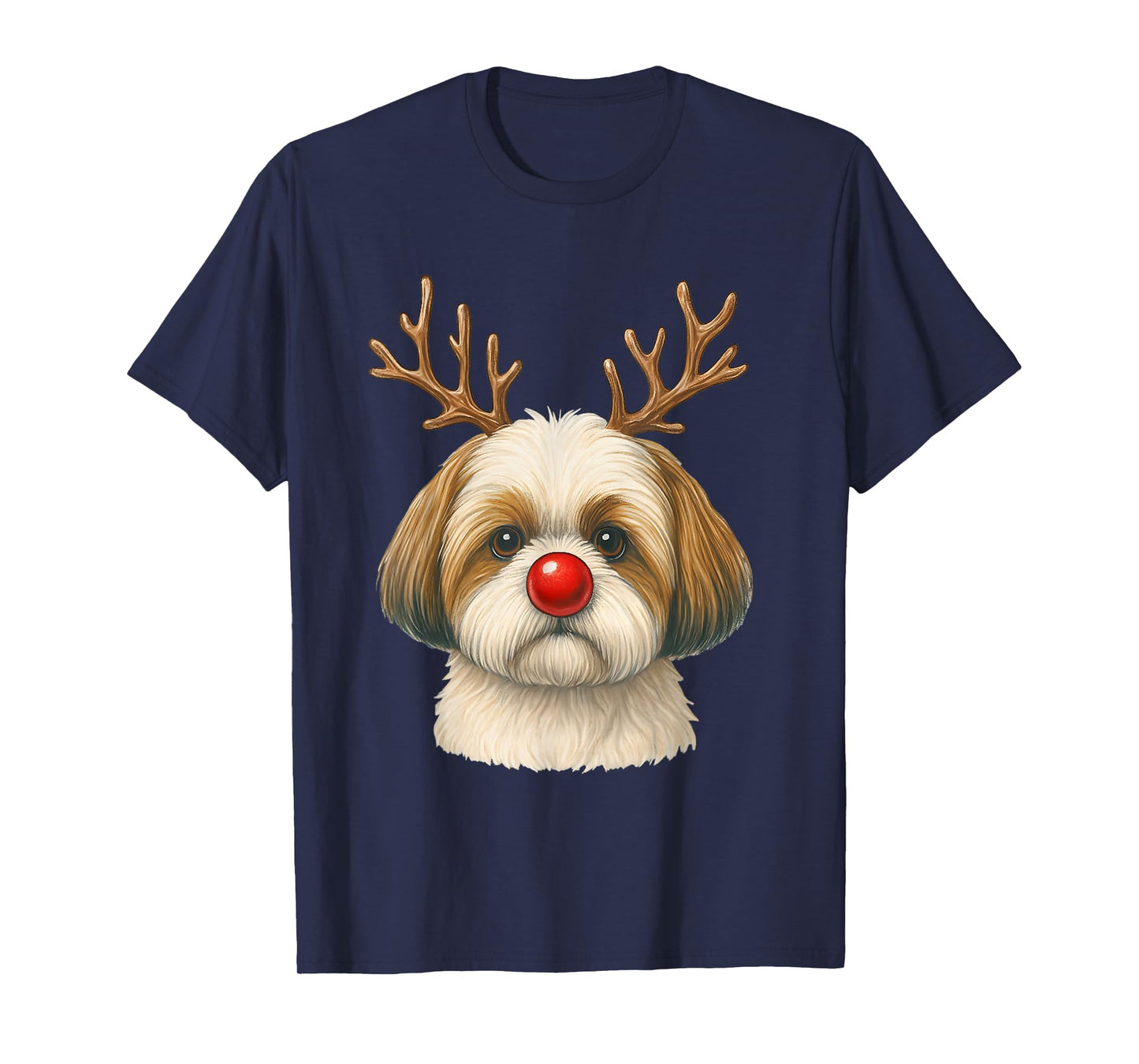 Cute Shih Tzu Christmas Reindeer Dog Lover Holiday T-Shirt