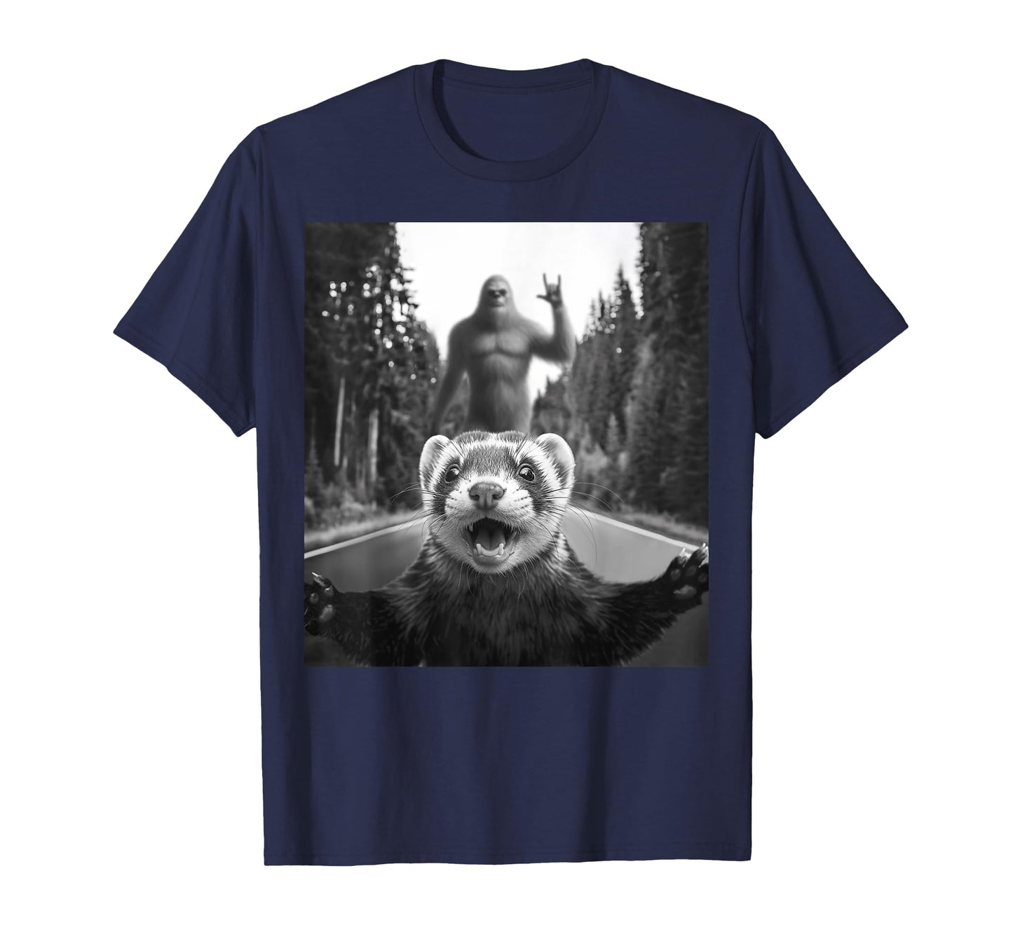 Ferret Selfie With Bigfoot Funny Gifts For Men Women Kids T-Shirt