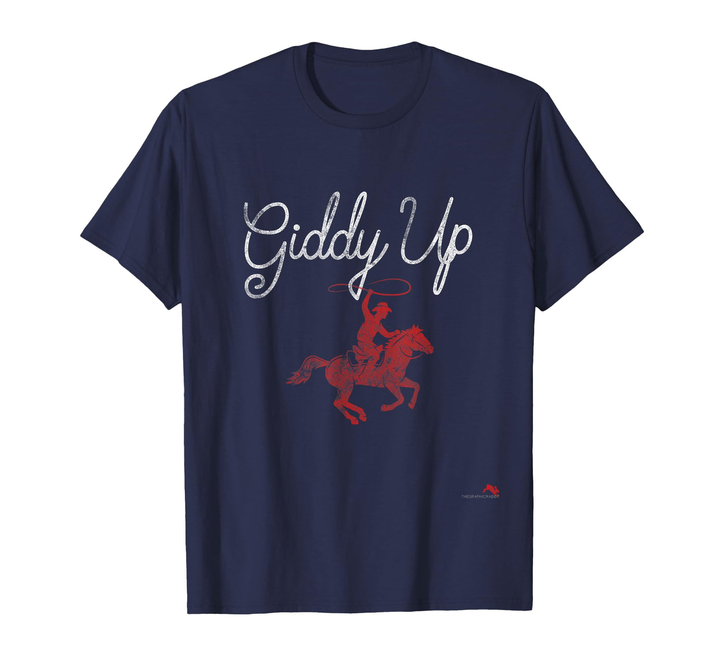 Rodeo Round Up Apparel Giddy Up T-Shirt - Unisex-Adults, Black, Small, Short Sleeve, Vintage, Cowgirl, Vacation