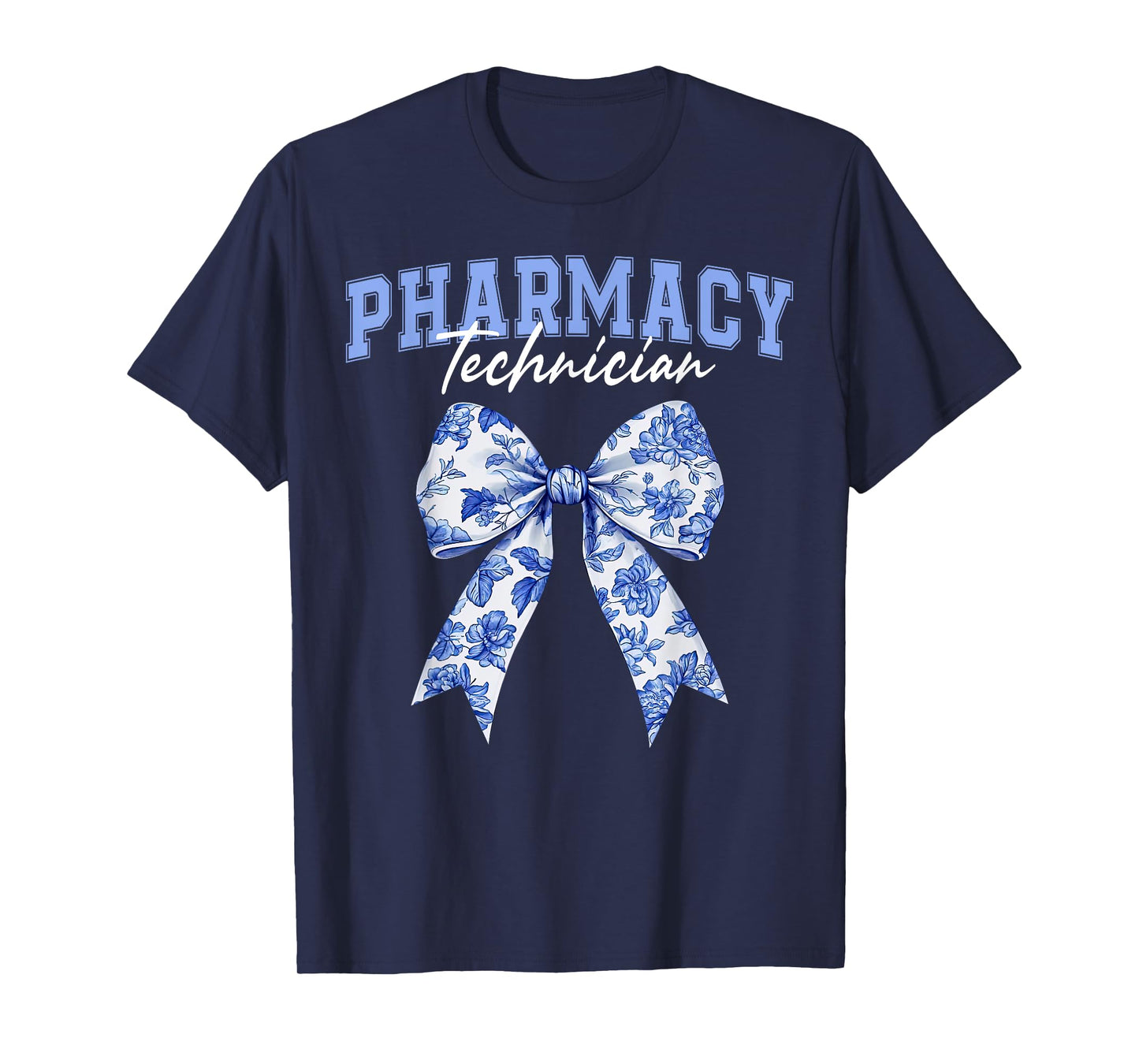 Cute Floral Blue Coquette Bow Pharmacy Technician Cpht T-Shirt