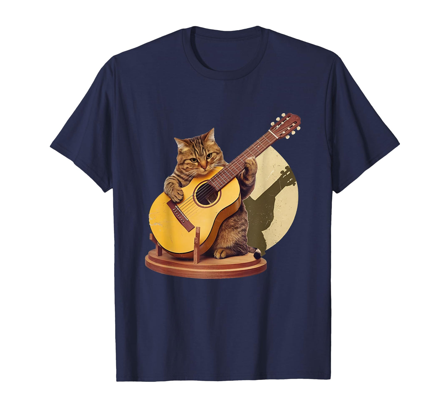 Retro Cat Playing Acoustic Guitar For Music and Cat Lovers T-Shirt