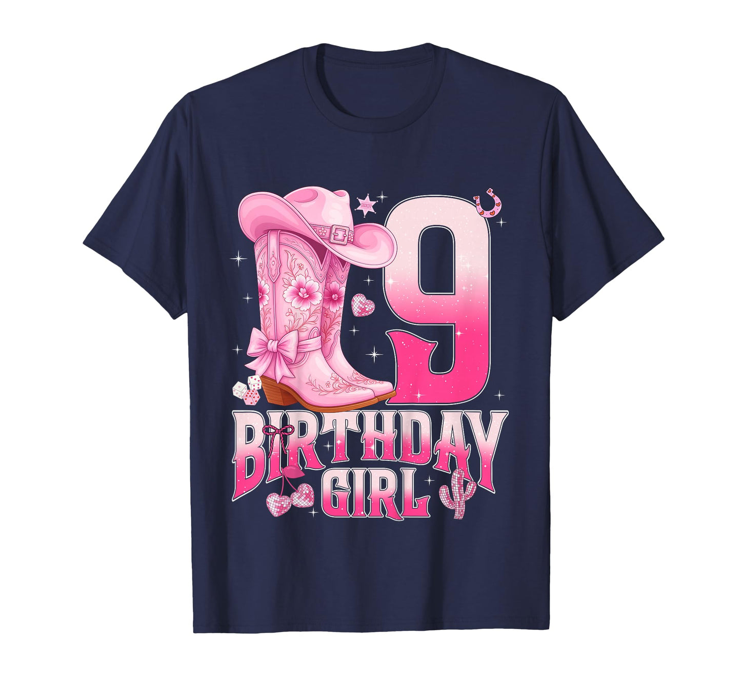 9th Birthday Girl Cowgirl Boots Hat Western Rodeo Outfit T-Shirt