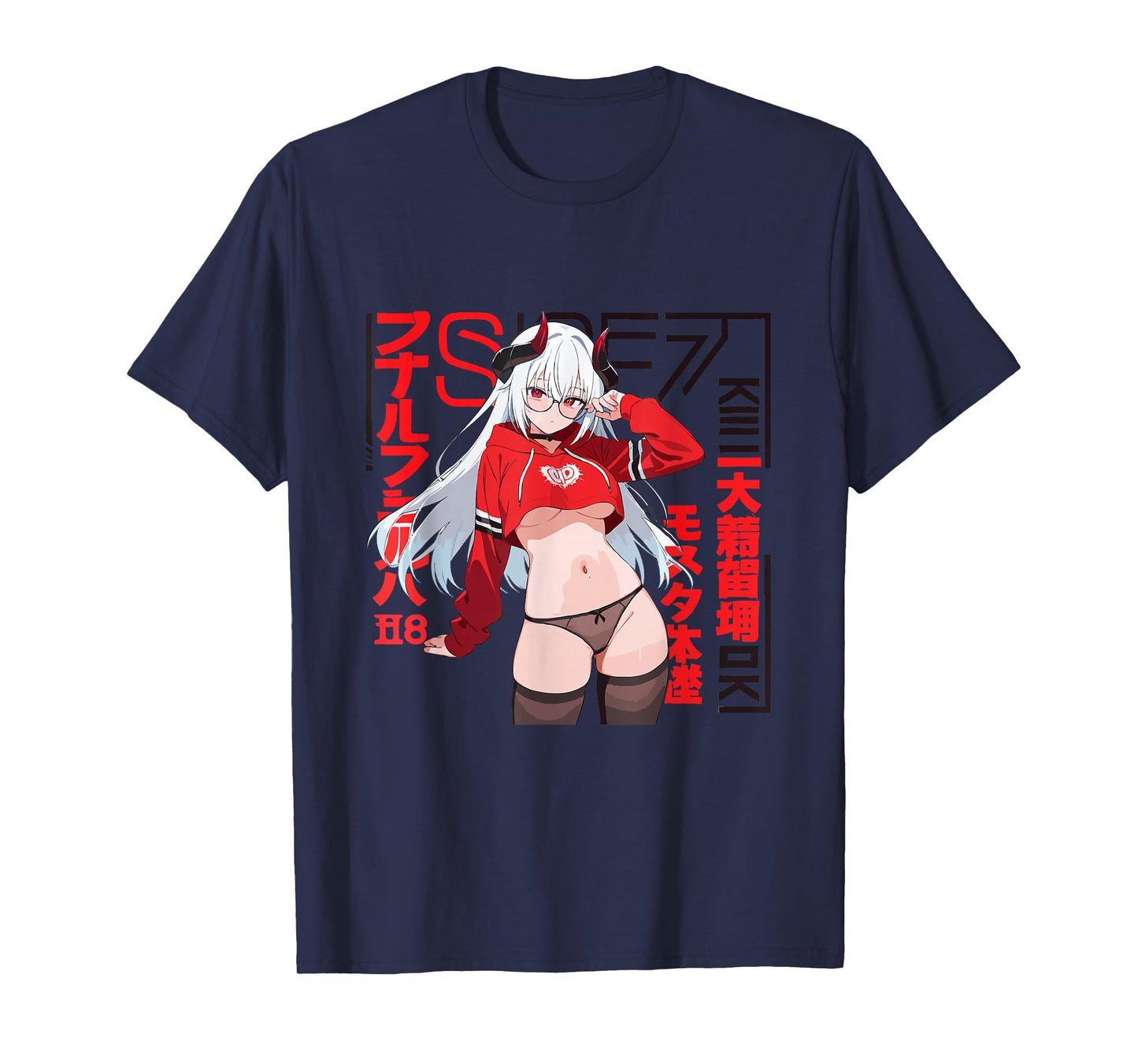 Waifu Sexy Anime Girl Glasses Horns Japanese Style T-Shirt