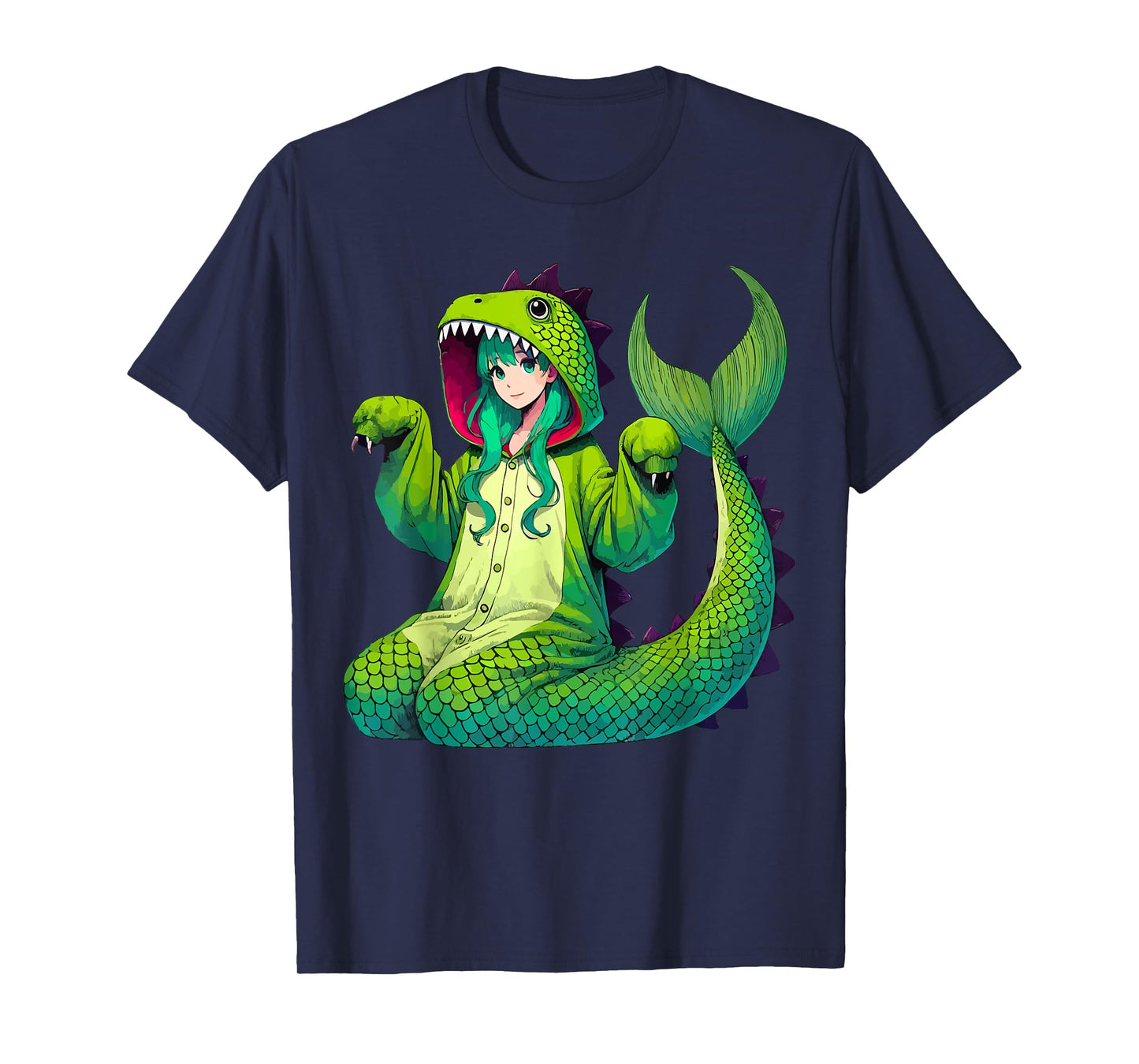 Mermaid Wearing Dinosaur Costume Halloween Cosplay T-Rex T-Shirt