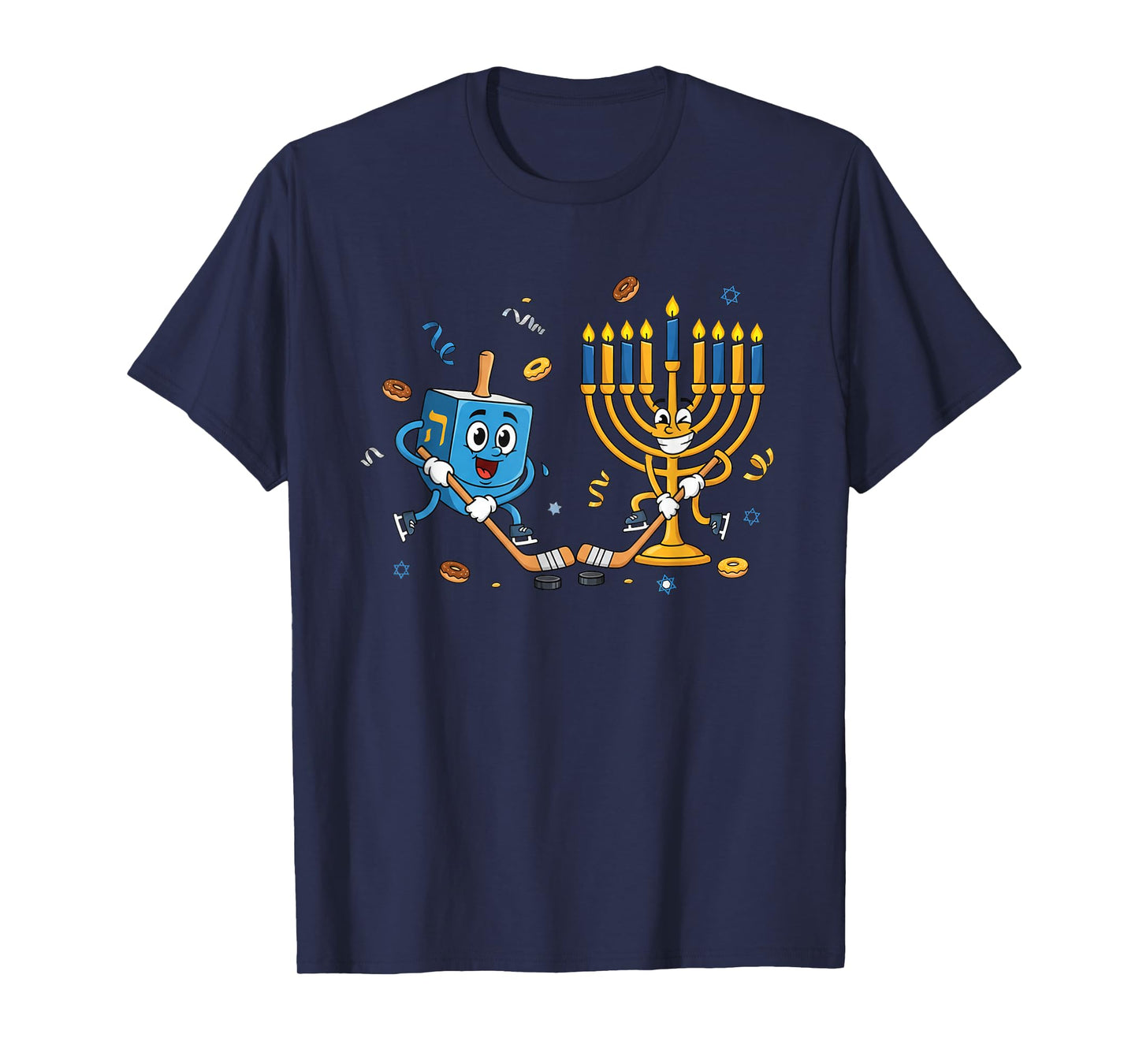 Funny Hockey Dreidel Menorah Hanukkah Kids Womens Mens T-Shirt