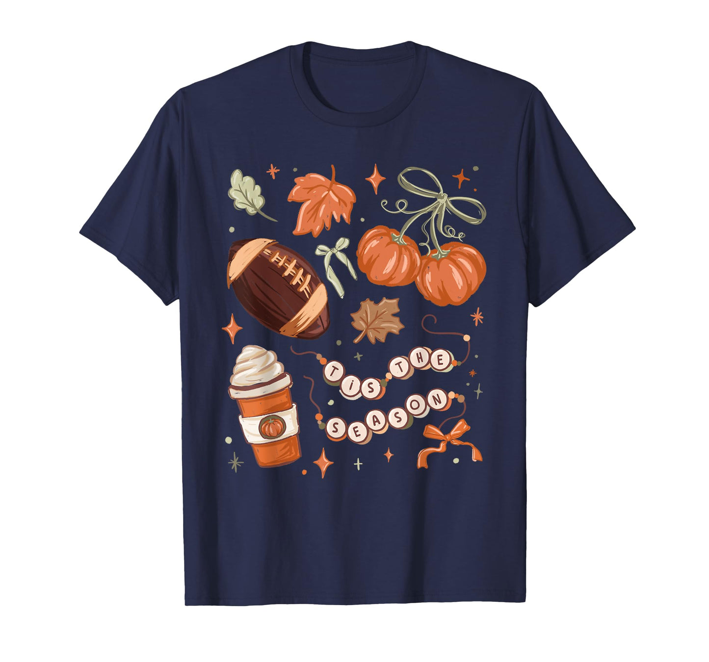 Tis The Season Fall Autumn Football Pumpkin Coffee Leaves T-Shirt