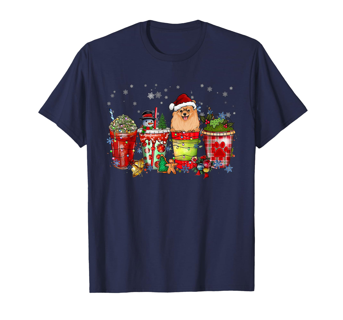 Cute Pomeranian Dog Christmas Coffee Pajamas Xmas T-Shirt for Men Women