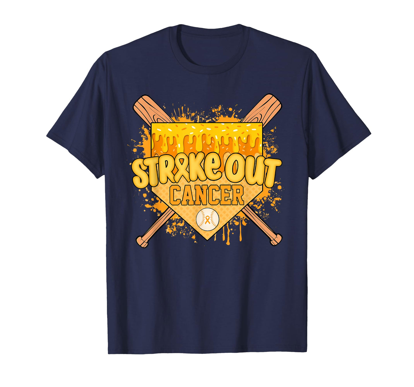 Strike Out Home Plate Ice Cream Drip Childhood Cancer T-Shirt