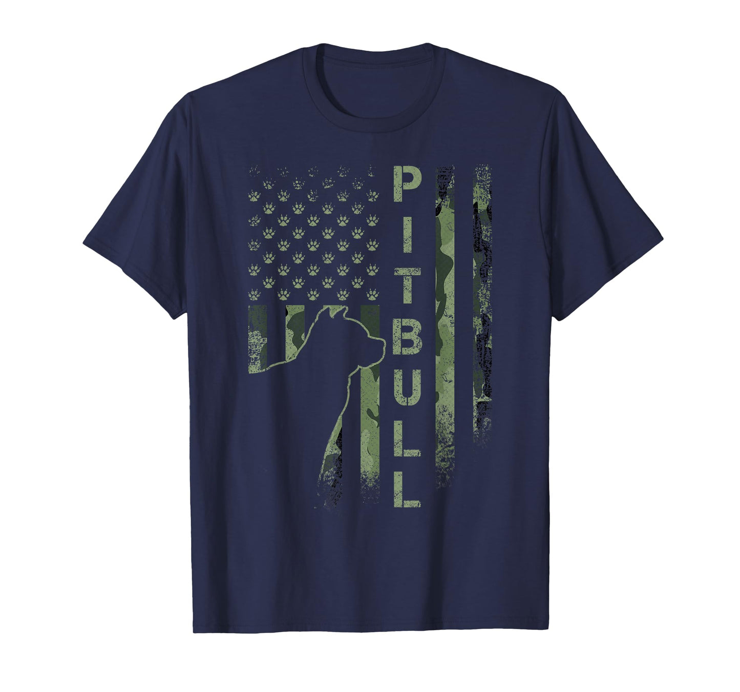 Vintage USA American Camo Flag Pitbull Dog Silhouette Pittie T-Shirt