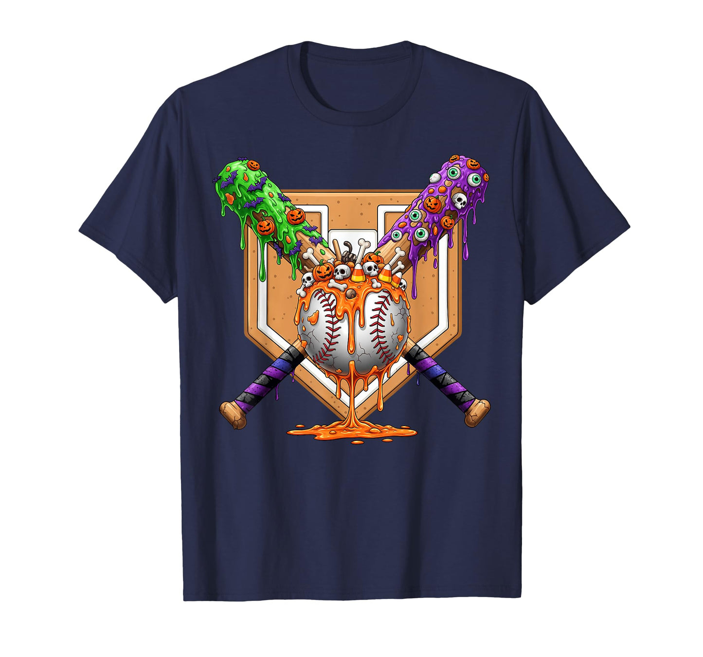 Spooky Baseball Ice Cream Drip Home Plate Dripping Halloween T-Shirt
