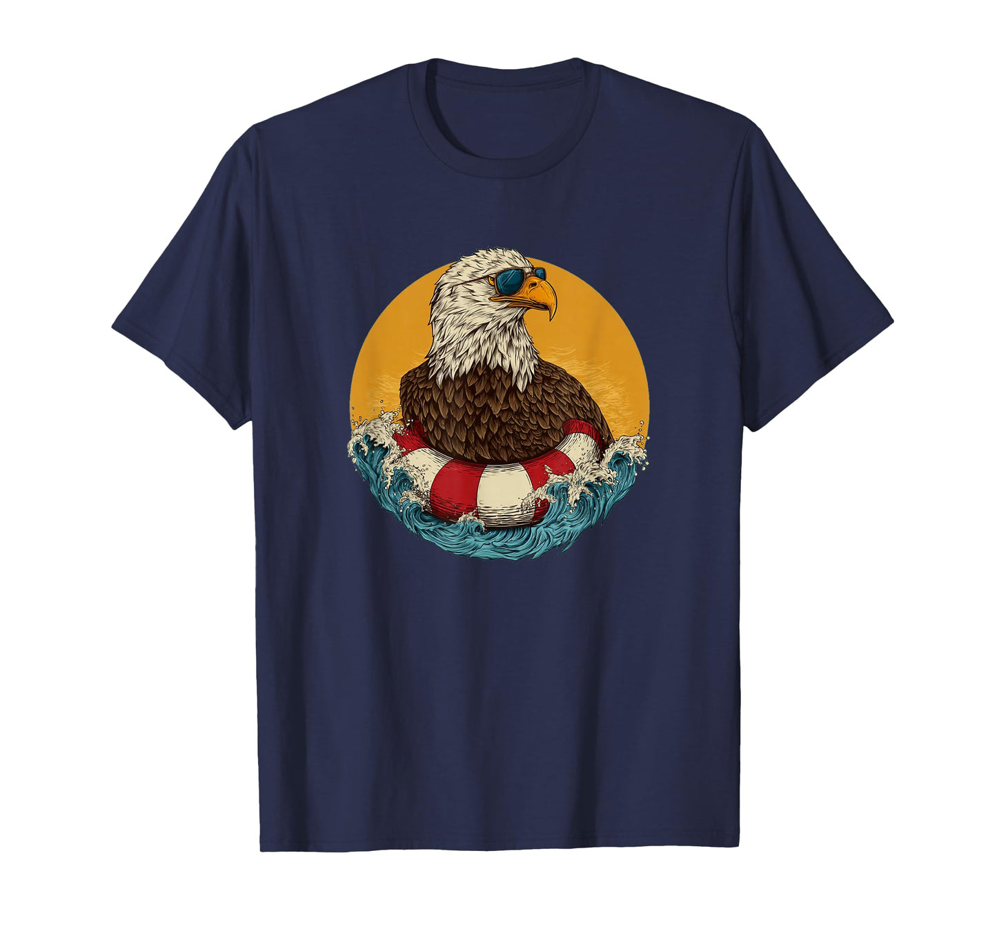 Bespectacled Eagle in Pool Ring for Patriotic Holidays T-Shirt
