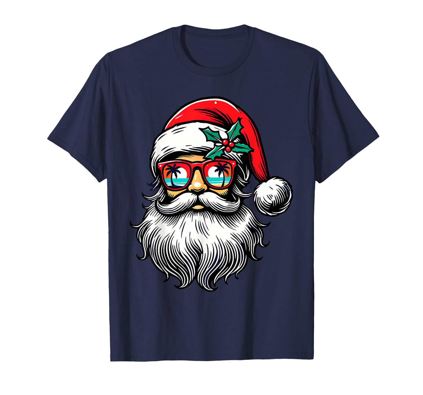 Santa Face Retro Sunglasses Hawaii Christmas Xmas Tropical T-Shirt