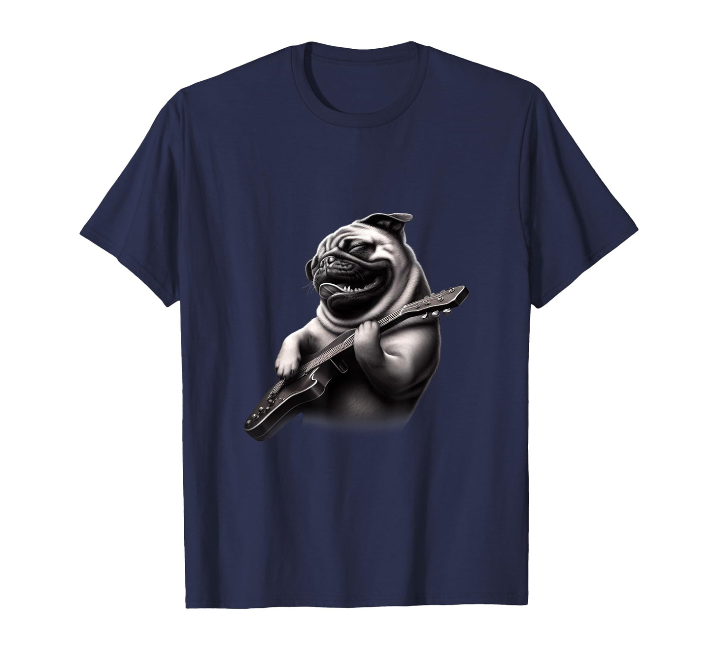 Pug Playing Guitar - Funny Rock Music Guitar Pug T-Shirt