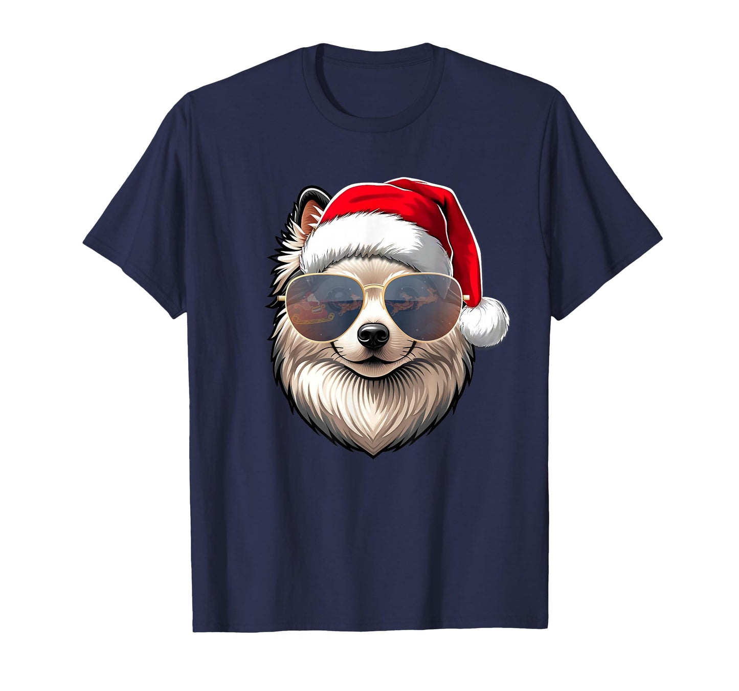Ugly Sweater X-mas Santa American Eskimo Dog Christmas T-Shirt