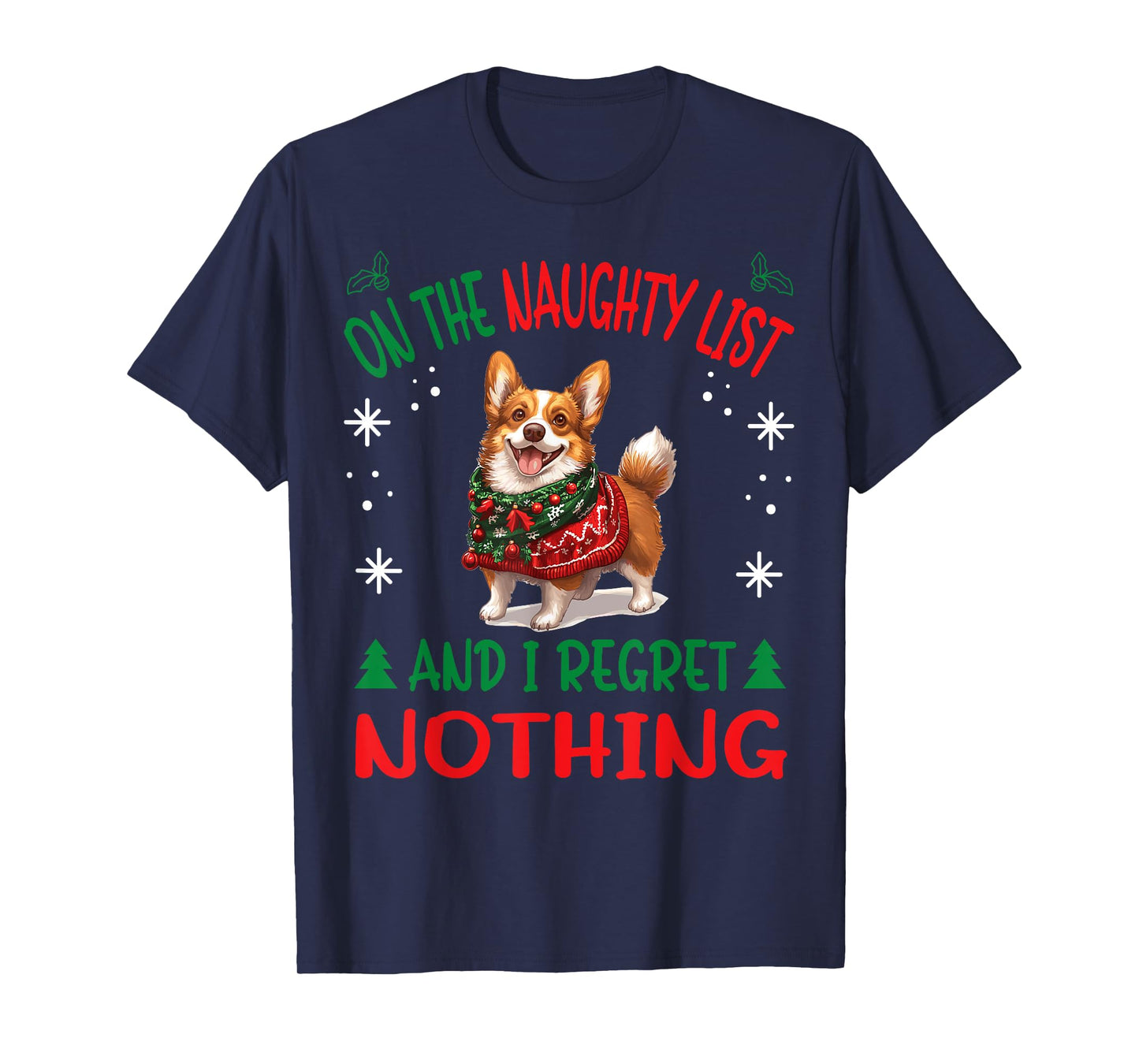 Cute Cardigan Welsh Corgi Dog Christmas On The Naughty List T-Shirt