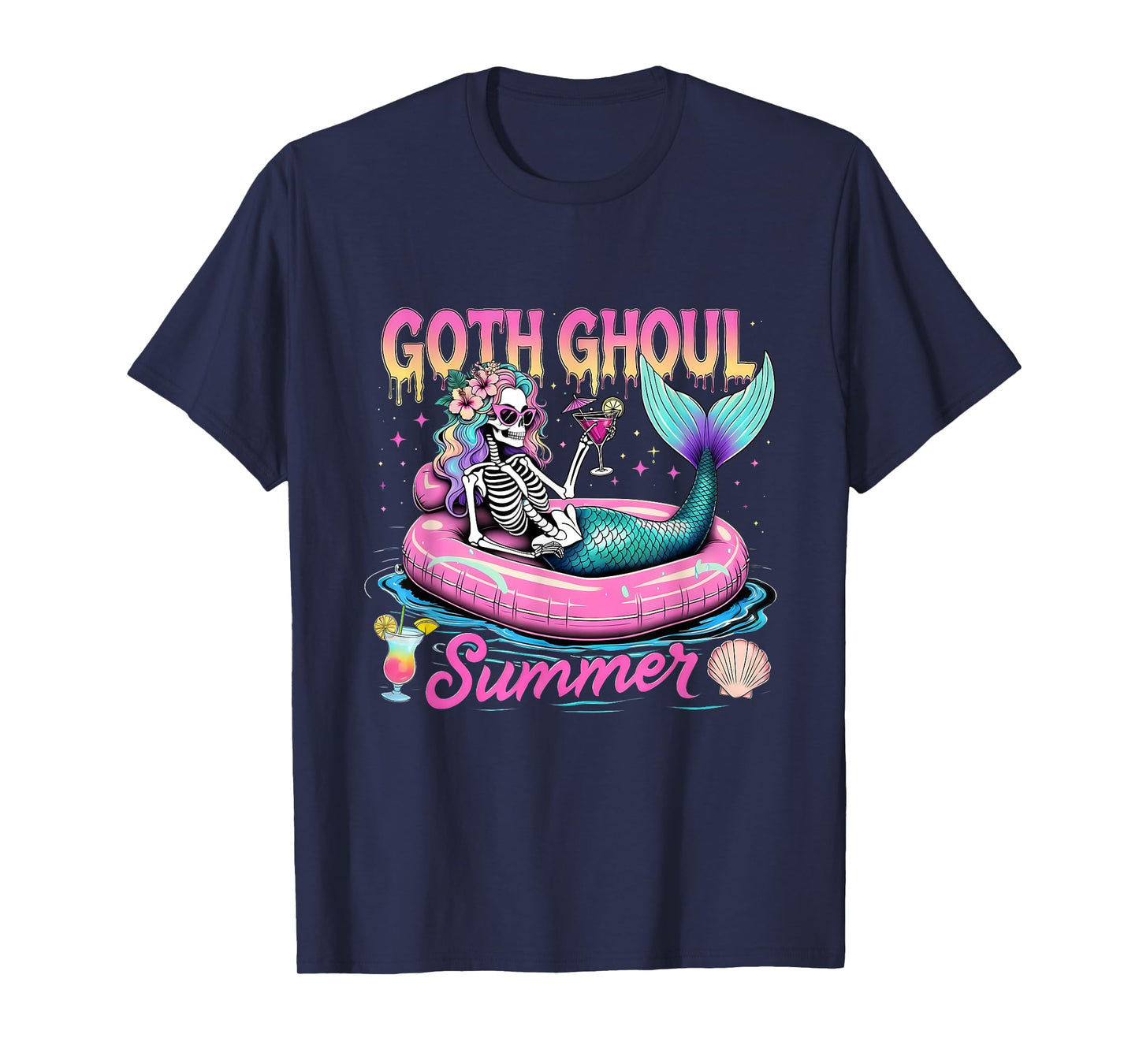 Goth Ghoul Summer Mermaid Skeleton Beach Humor T-Shirt