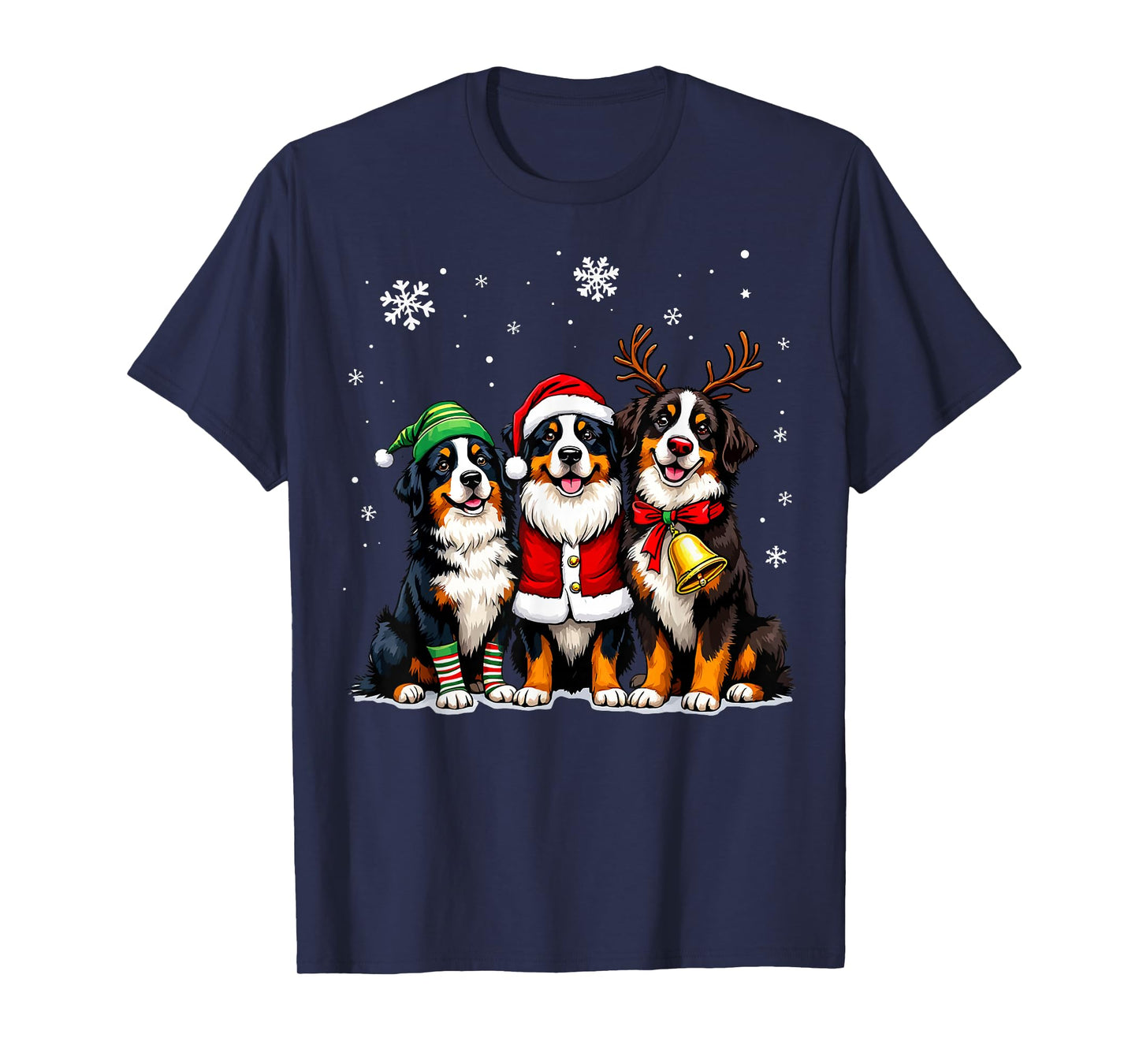 Bernese Mountain Dog Christmas Dogs Funny Santa Reindeer Elf T-Shirt