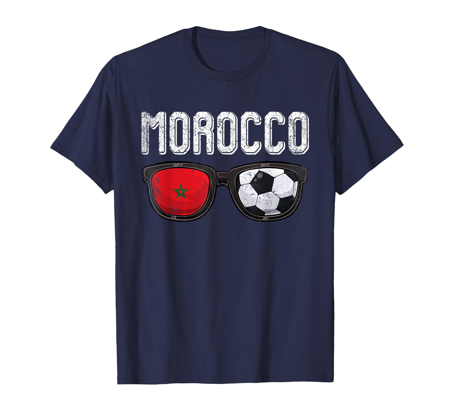 Morocco Soccer Funny Moroccan Flag Glasses Football T-Shirt