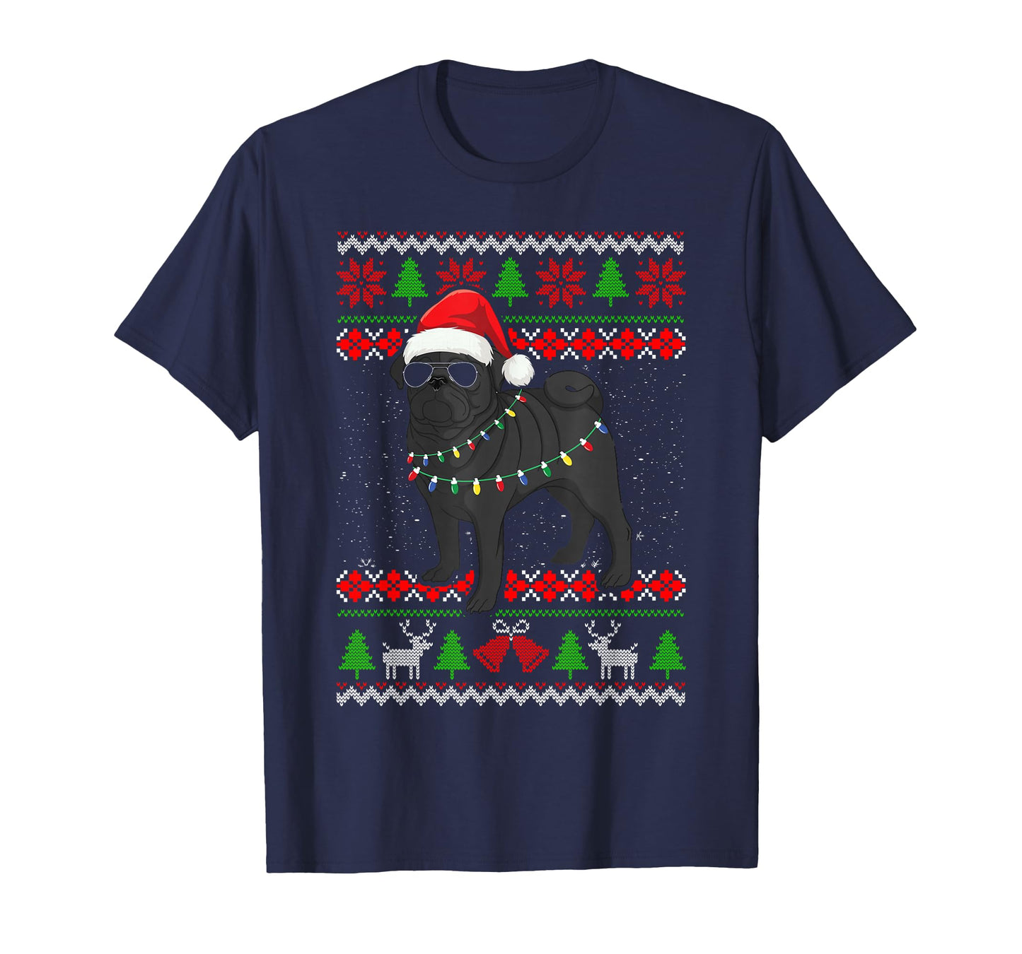 Black Pug Christmas Tree Dog Mom Dad Ugly Sweater Christmas T-Shirt